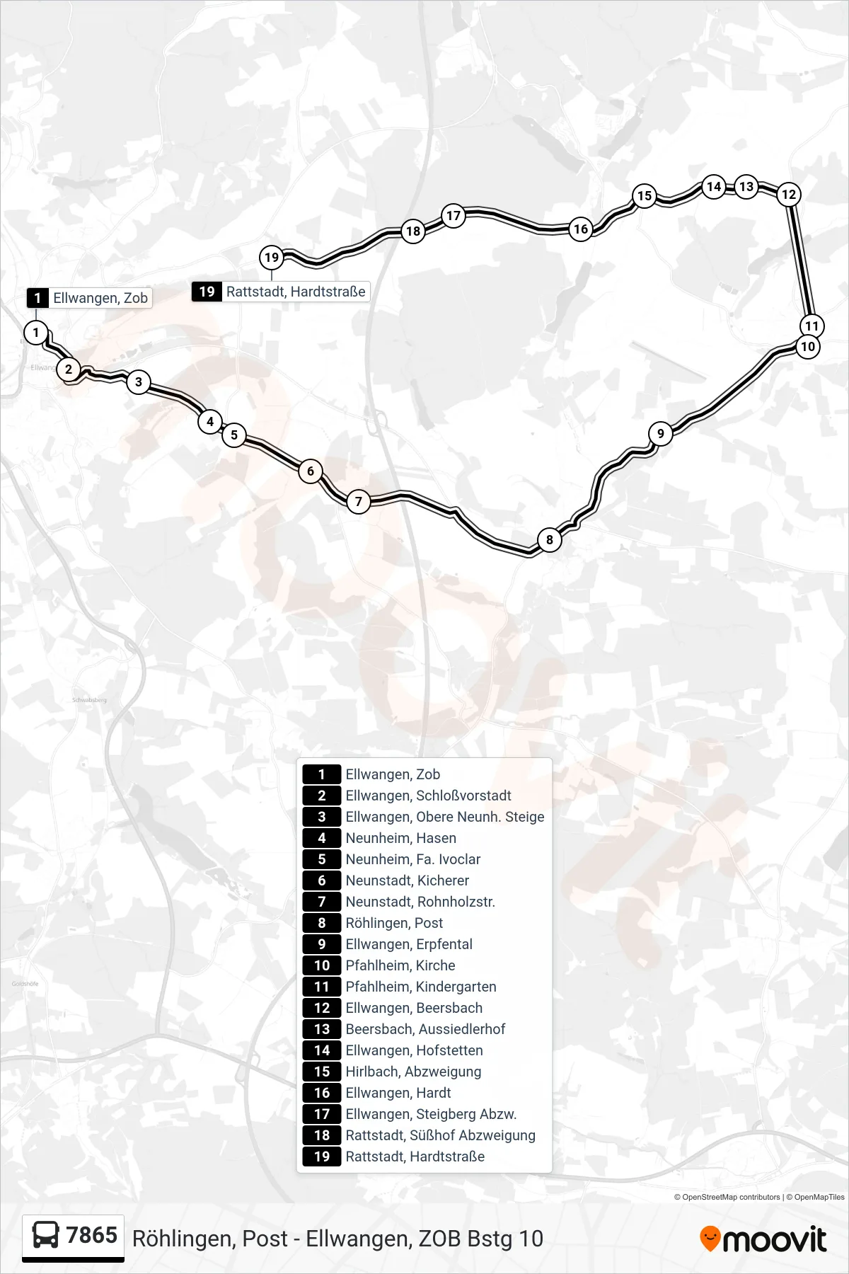 7865 bus Line (Rattstadt, Hardtstraße) route and stops on a map