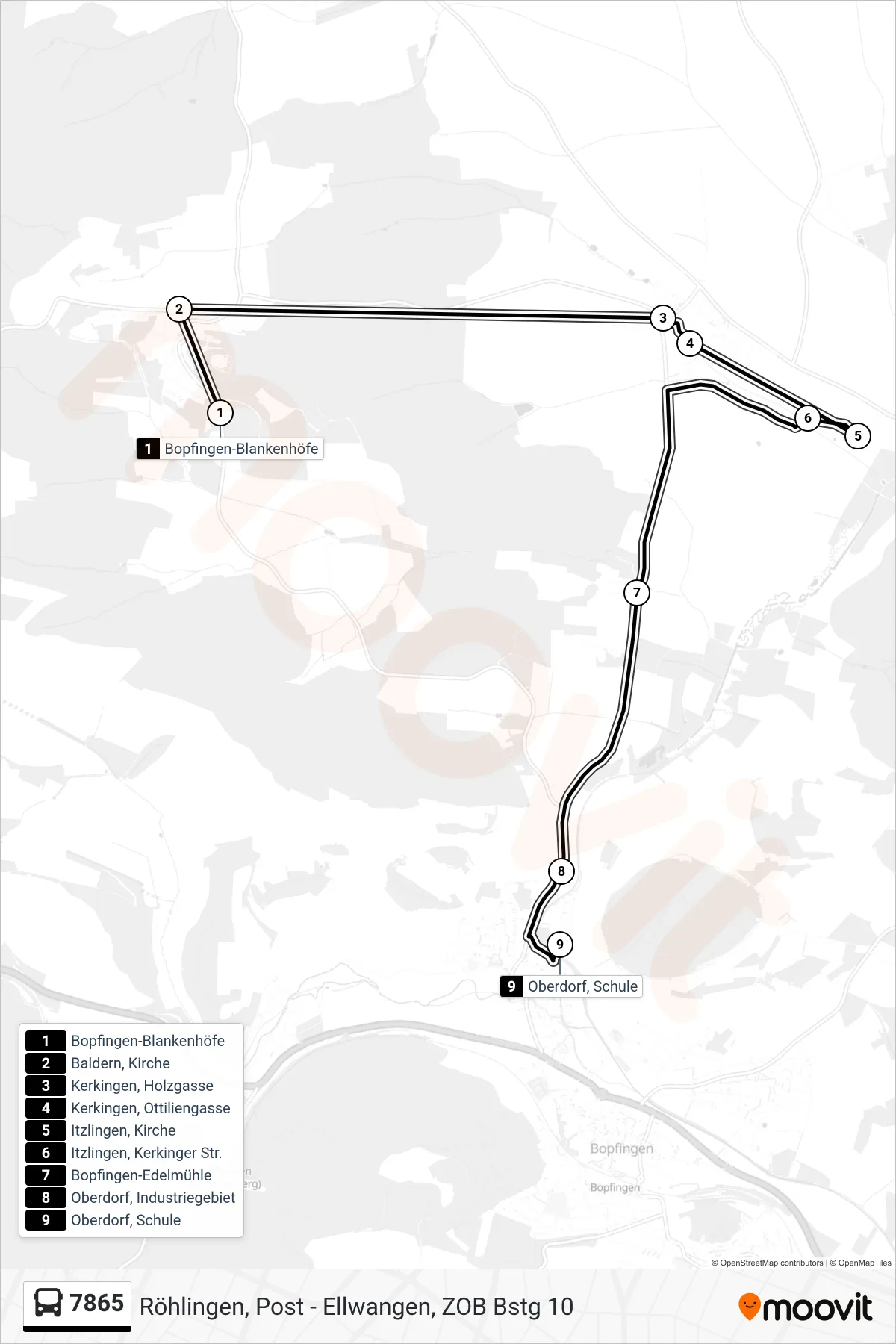 7865 bus Line (Oberdorf, Schule) route and stops on a map