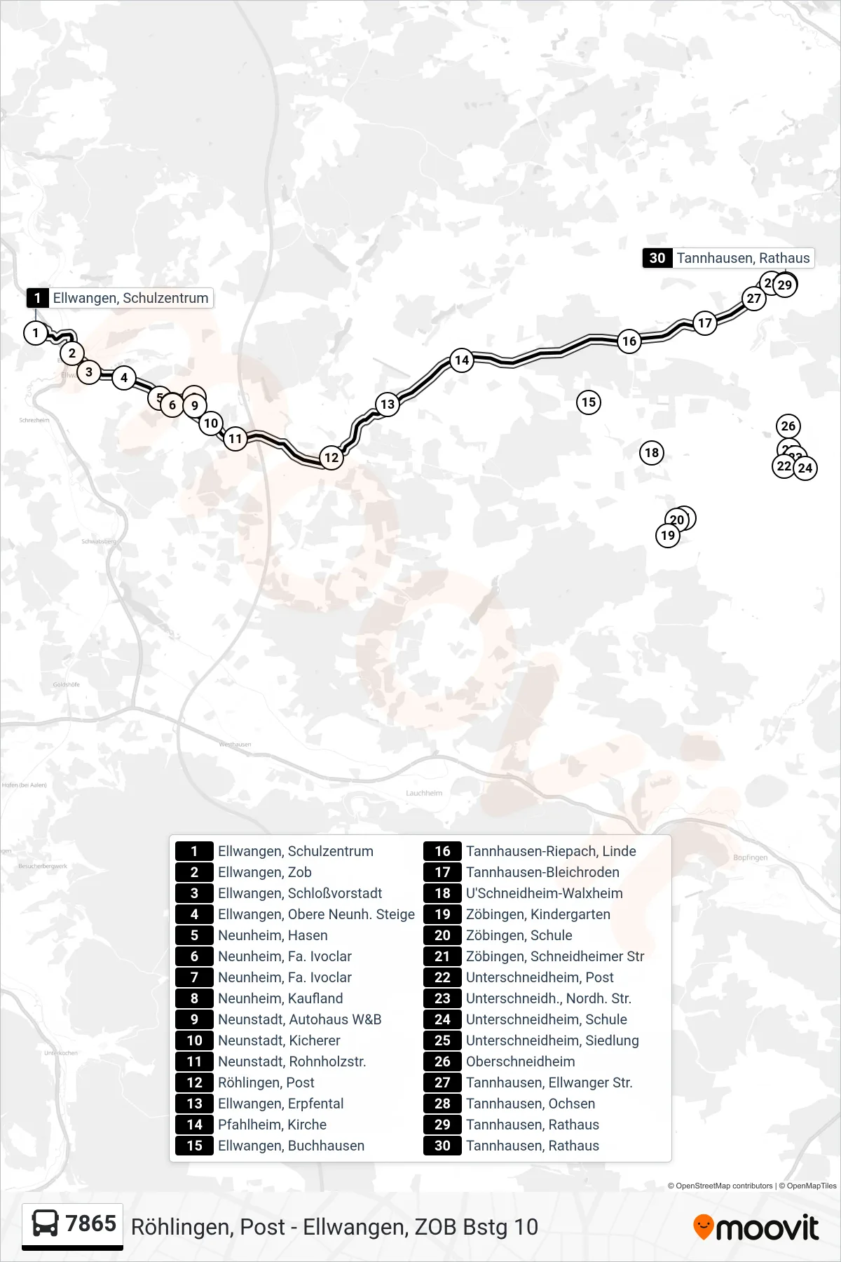 7865 bus Line (Tannhausen, Rathaus) route and stops on a map
