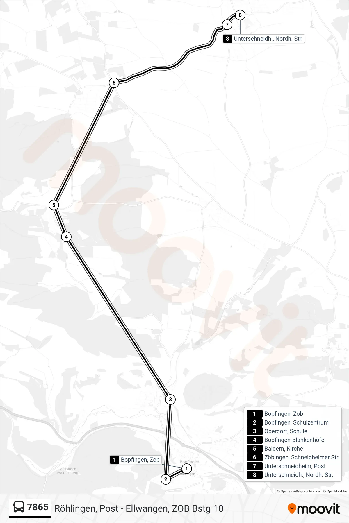7865 bus Line (Unterschneidh., Nordh. Str.) route and stops on a map