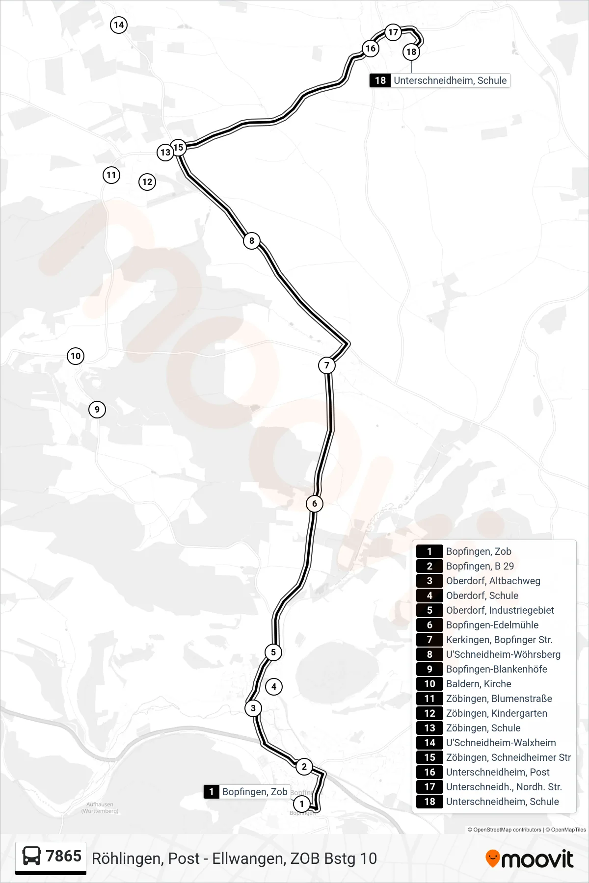 7865 bus Line (Unterschneidheim, Schule) route and stops on a map