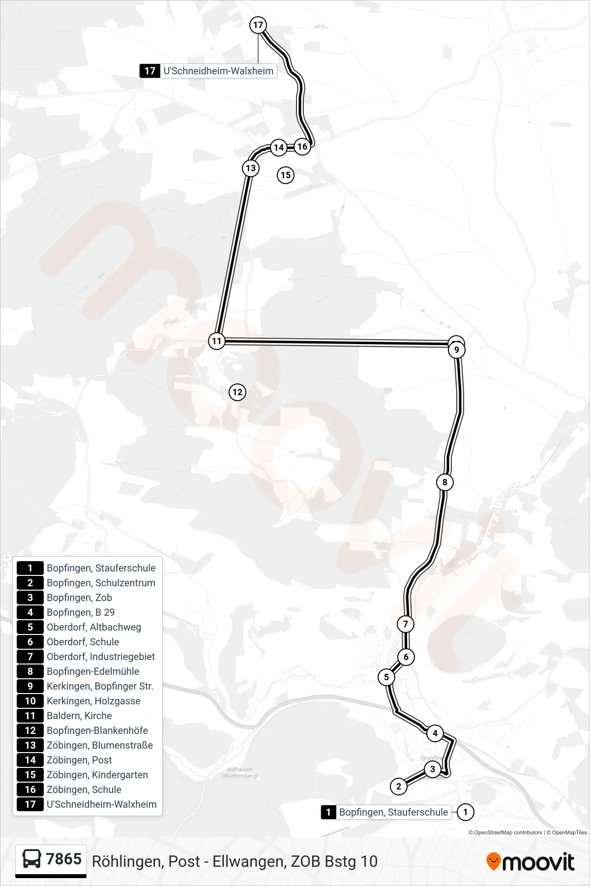 7865 bus Line (U'Schneidheim-Walxheim) route and stops on a map