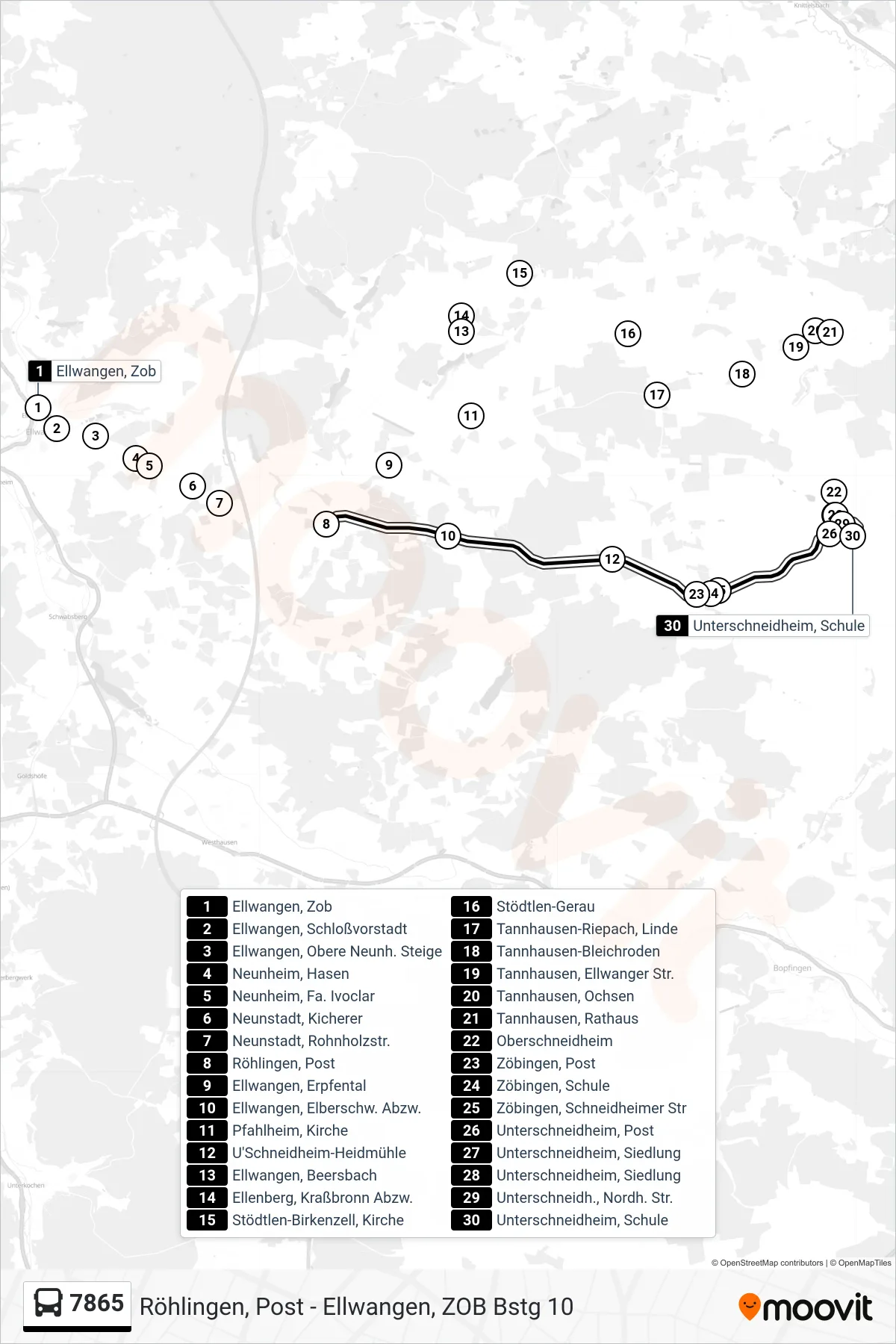 7865 bus Line (Unterschneidheim, Schule) route and stops on a map