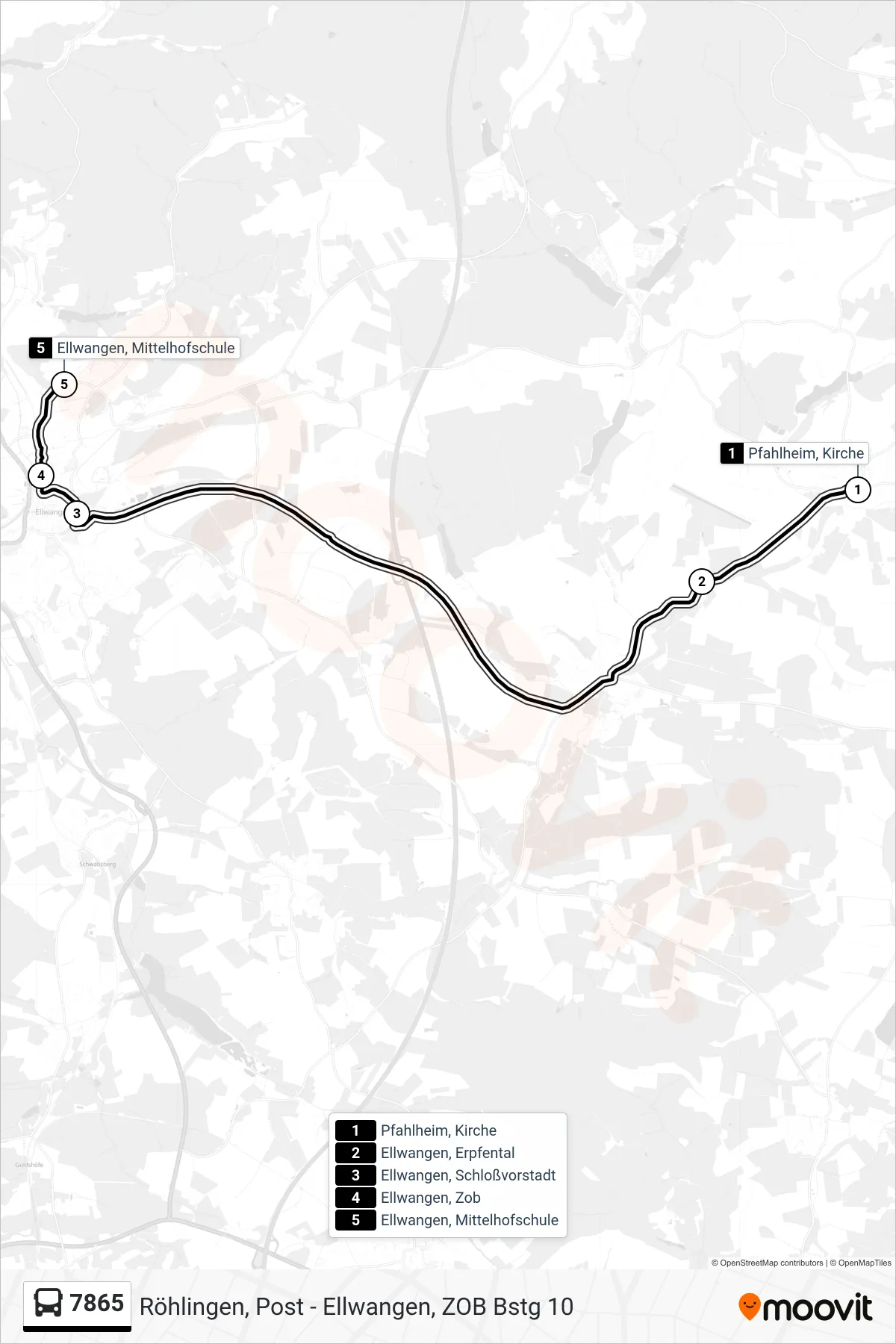 7865 bus Line (Ellwangen, Mittelhofschule) route and stops on a map