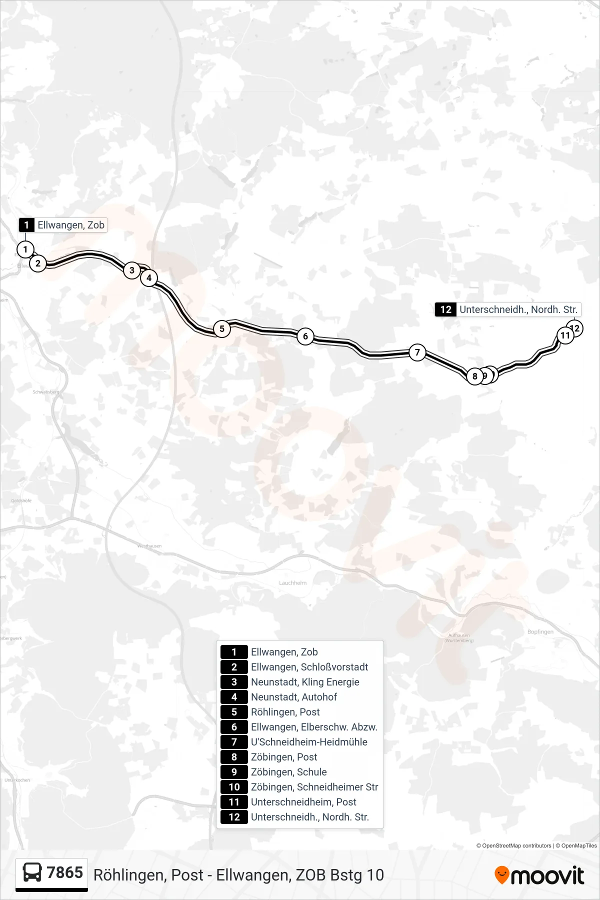 7865 bus Line (Unterschneidh., Nordh. Str.) route and stops on a map