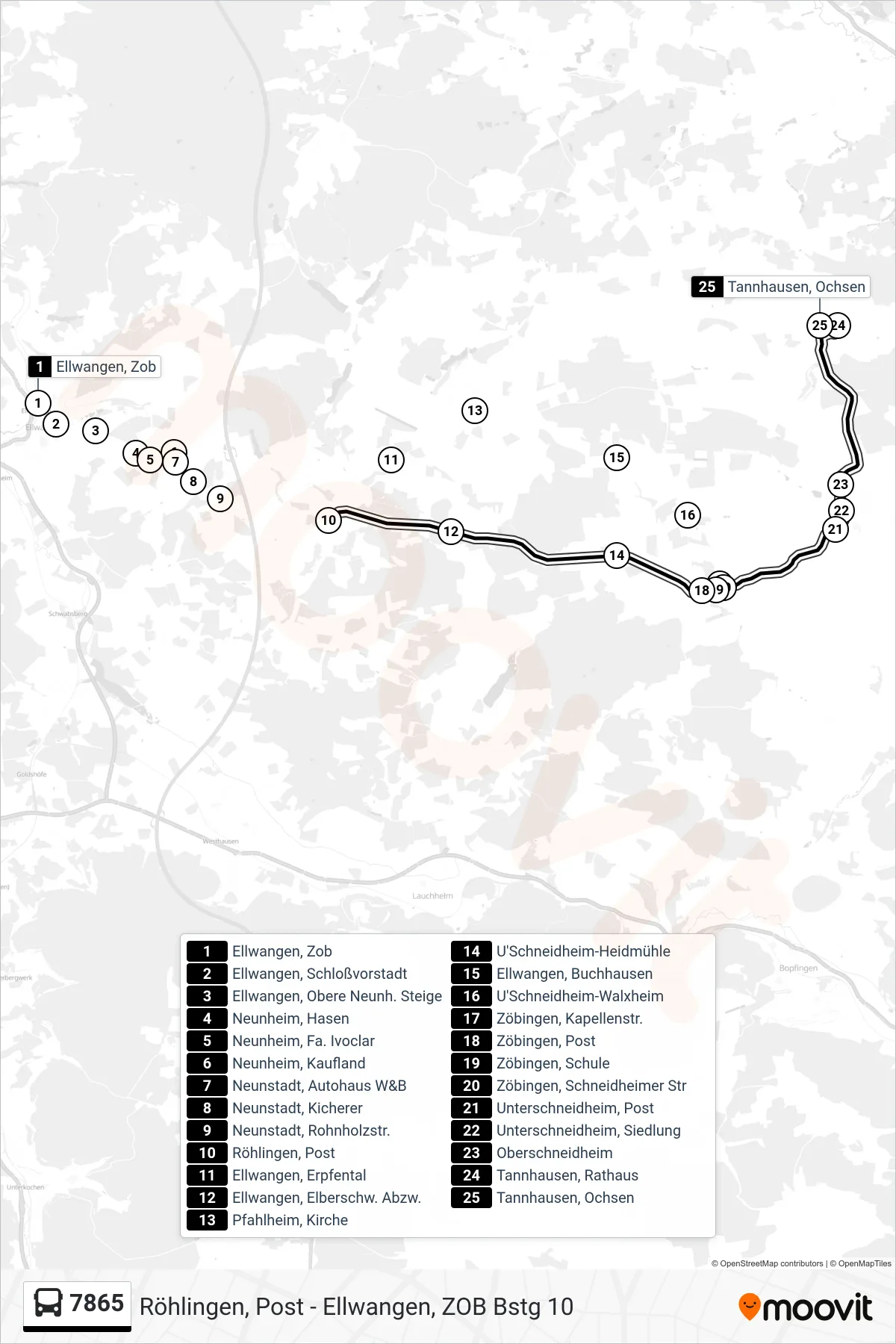 7865 bus Line (Tannhausen, Ochsen) route and stops on a map