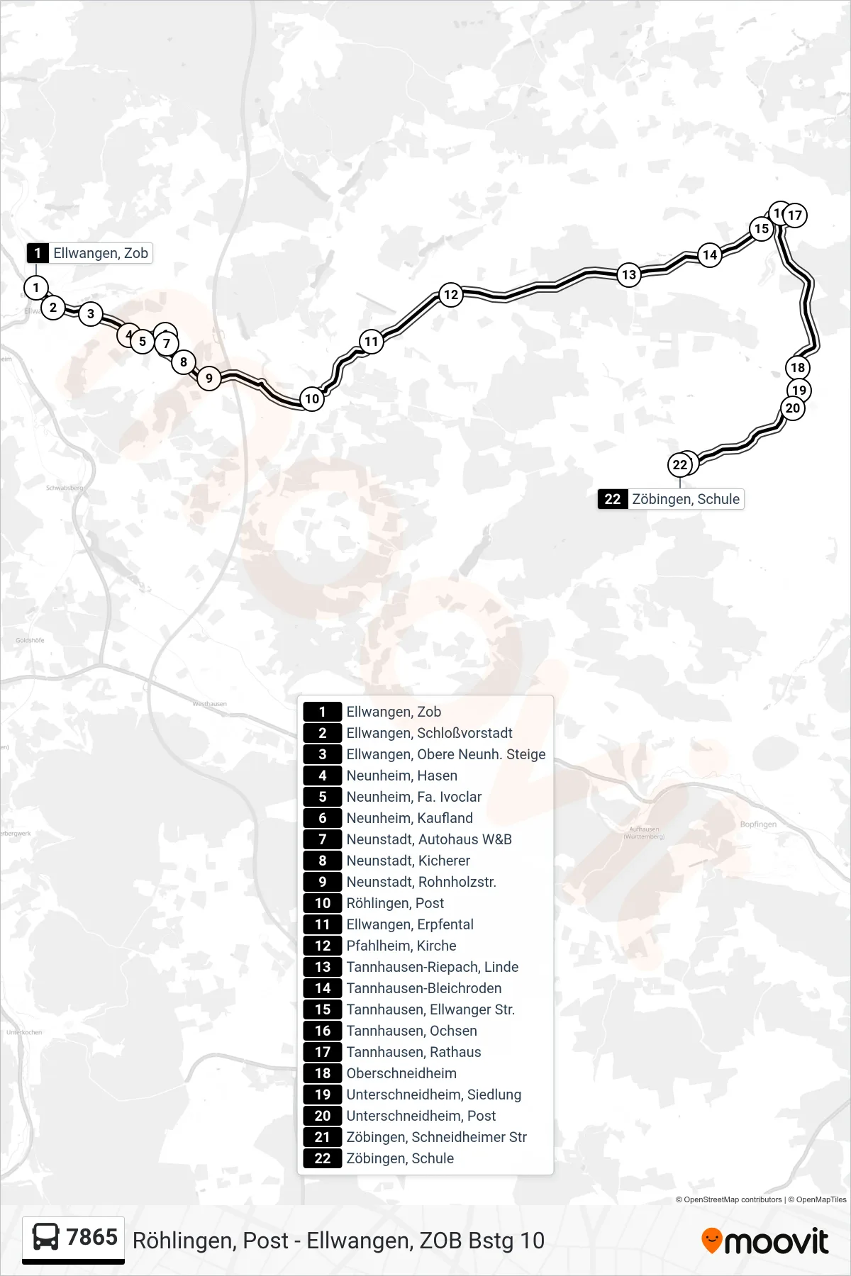 7865 bus Line (Zöbingen, Schule) route and stops on a map