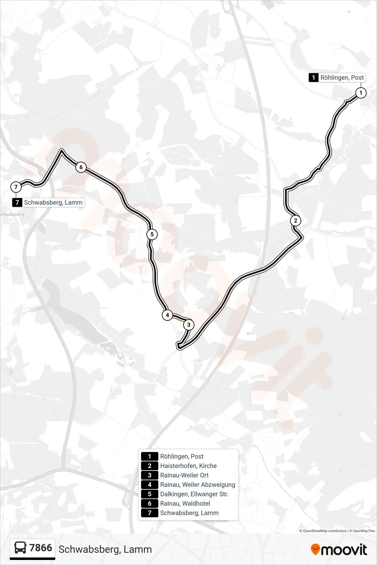 Linie 7866 (Bus) Richtung Schwabsberg, Lamm: Route und Haltestellen auf der Karte