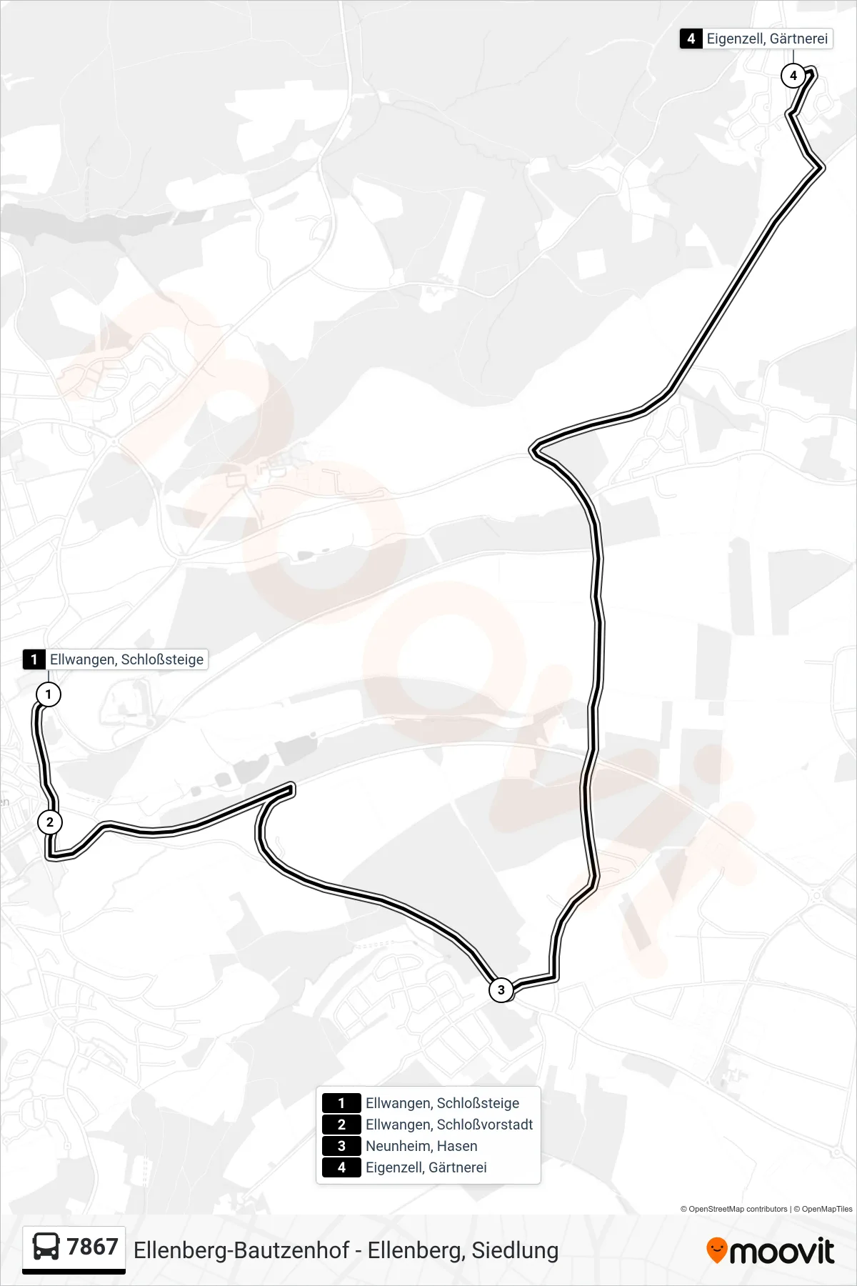 7867 bus Line (Eigenzell, Gärtnerei) route and stops on a map