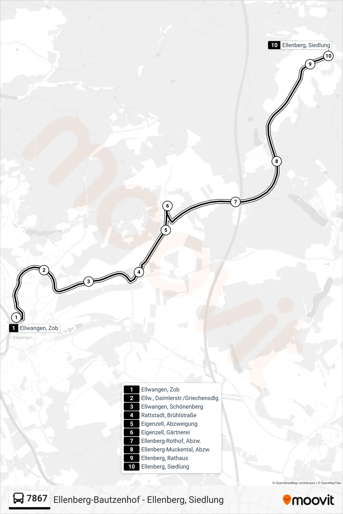 7867 bus Line (Ellenberg, Siedlung) route and stops on a map