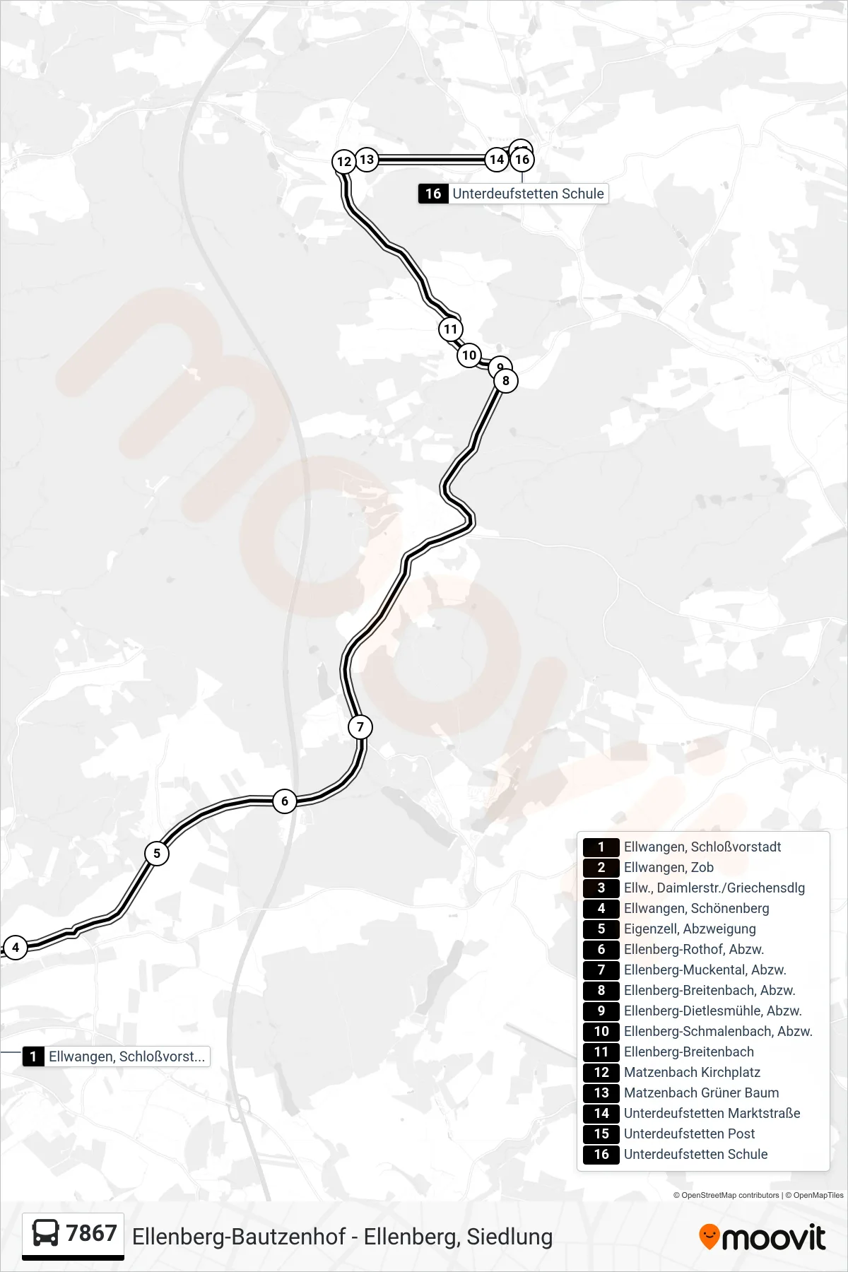 7867 bus Line (Unterdeufstetten Schule) route and stops on a map