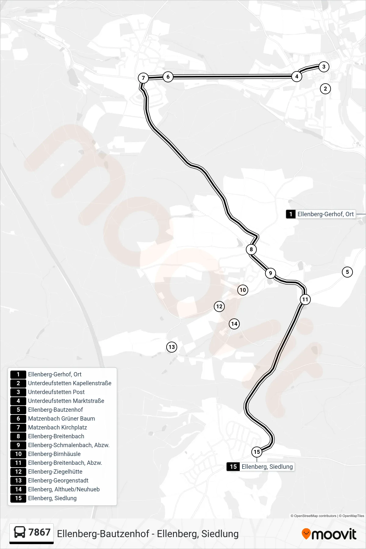 7867 bus Line (Ellenberg, Siedlung) route and stops on a map