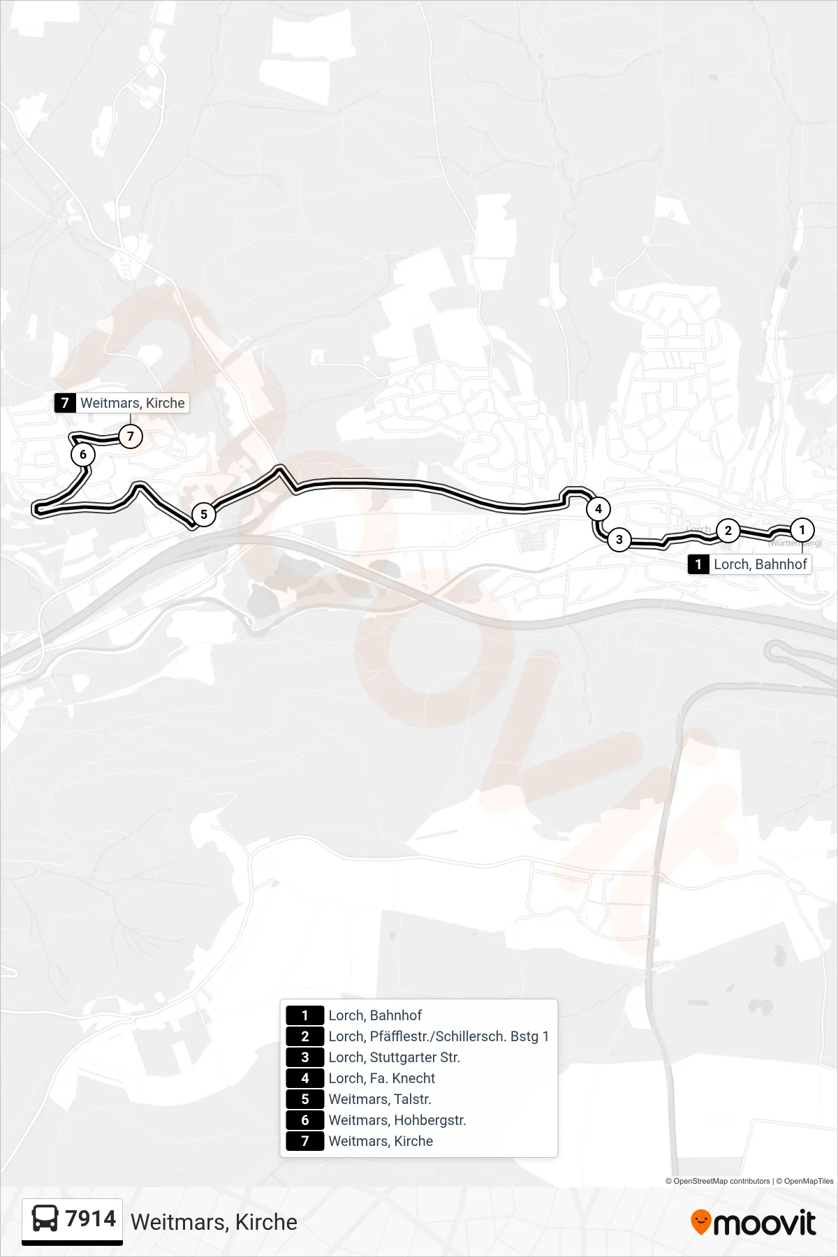 7914 bus Line (Weitmars, Kirche) route and stops on a map
