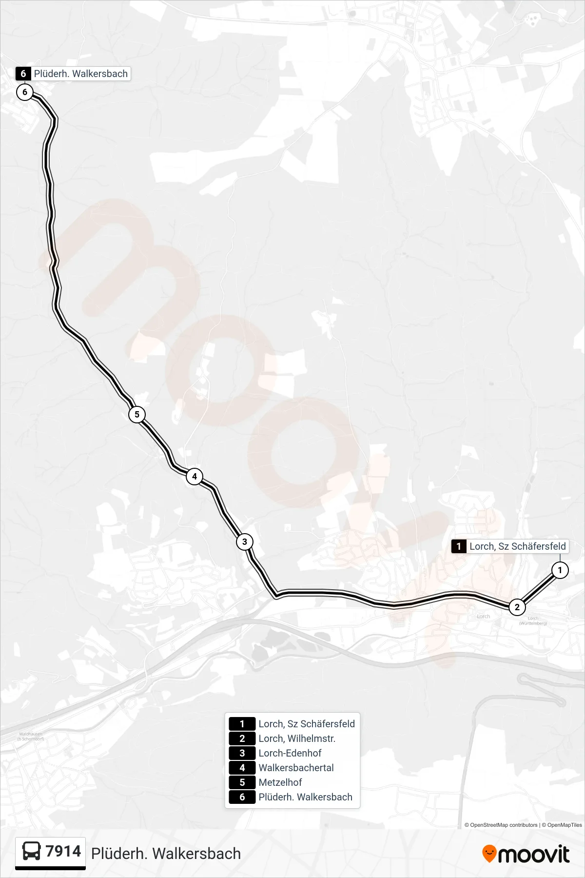 7914 bus Line (Plüderh. Walkersbach) route and stops on a map