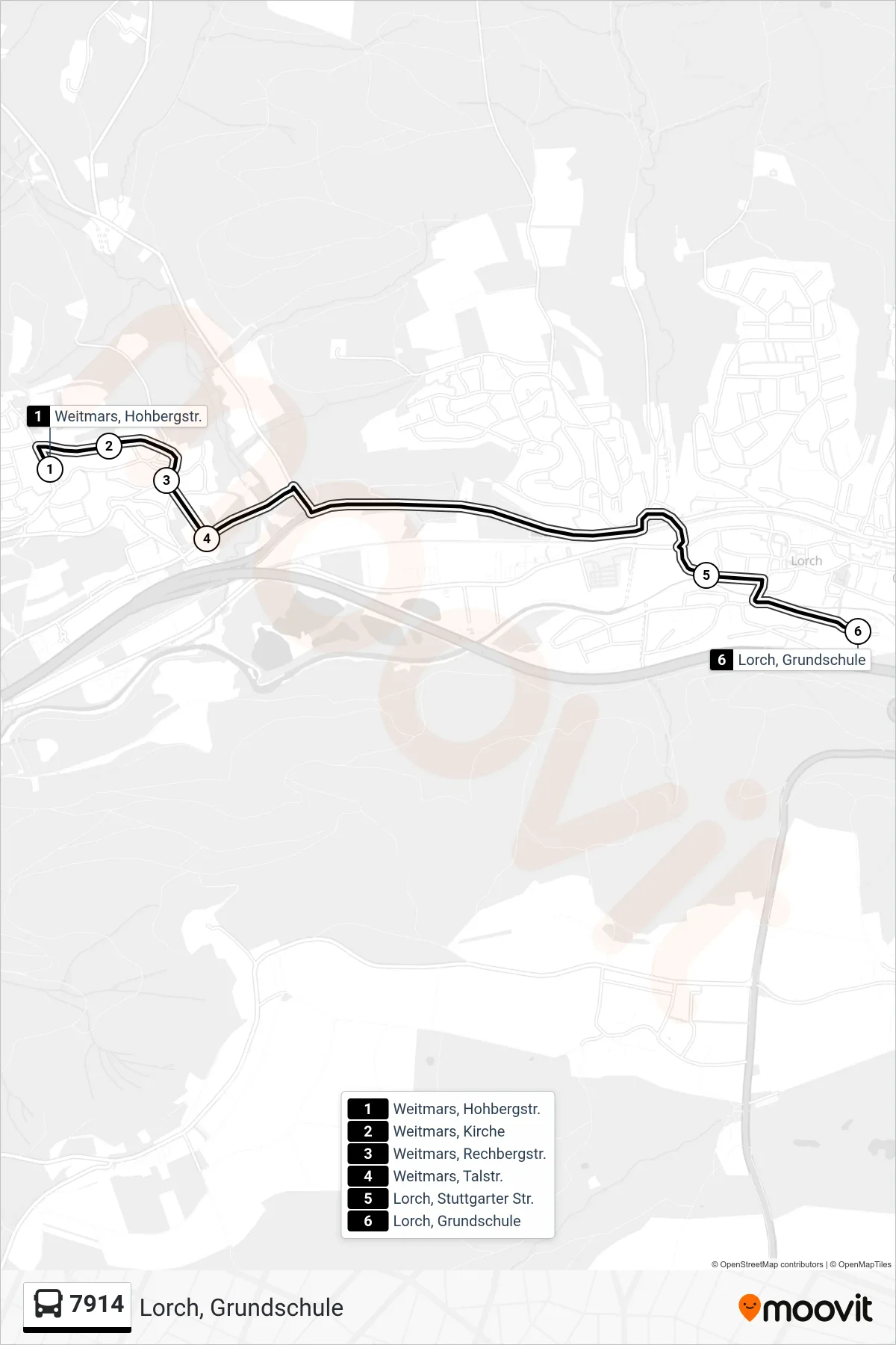 7914 bus Line (Lorch, Grundschule) route and stops on a map