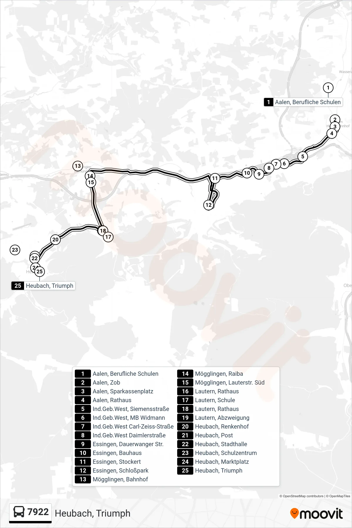 7922 bus Line (Heubach, Triumph) route and stops on a map