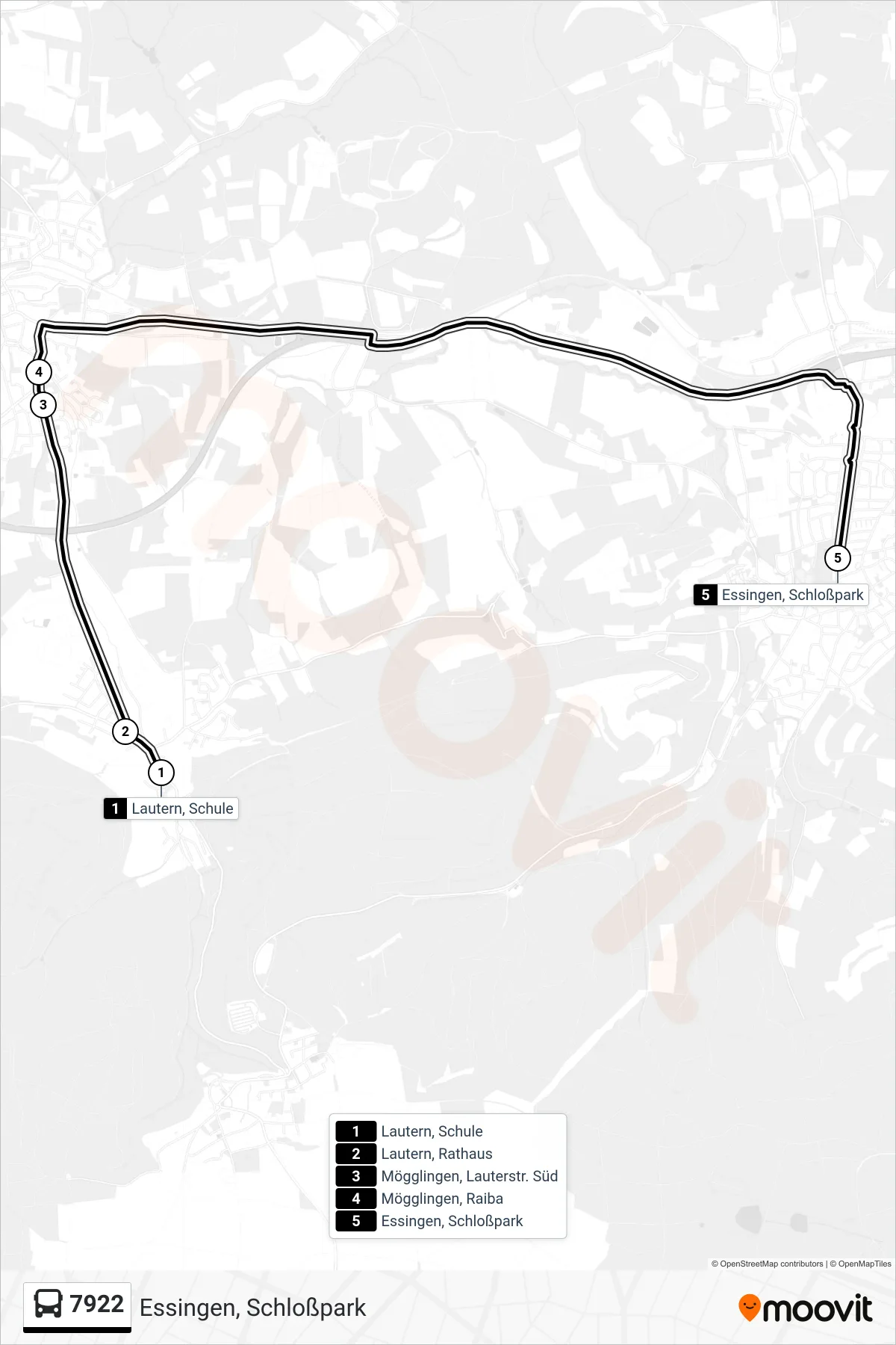 7922 bus Line (Essingen, Schloßpark) route and stops on a map