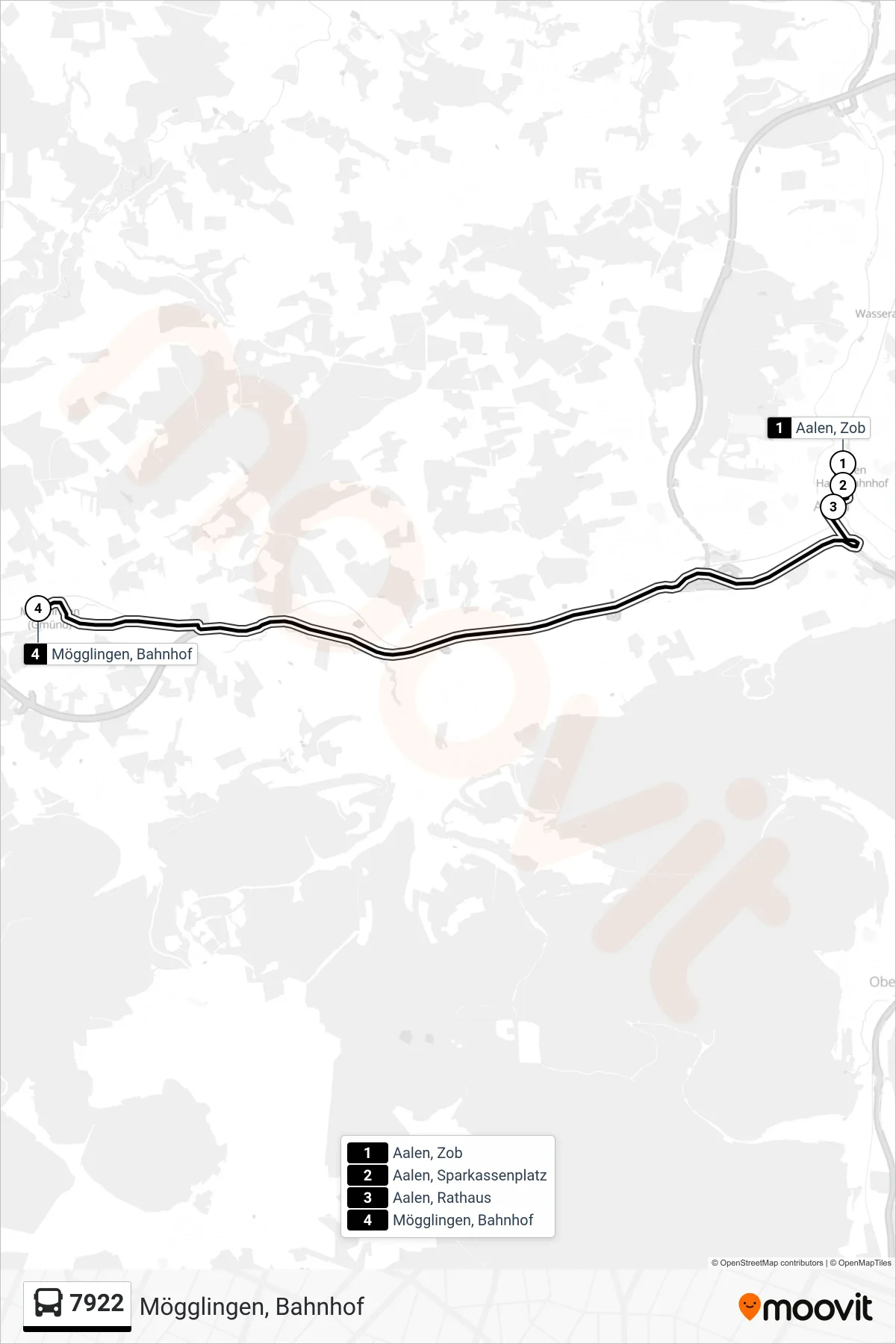 7922 bus Line (Mögglingen, Bahnhof) route and stops on a map