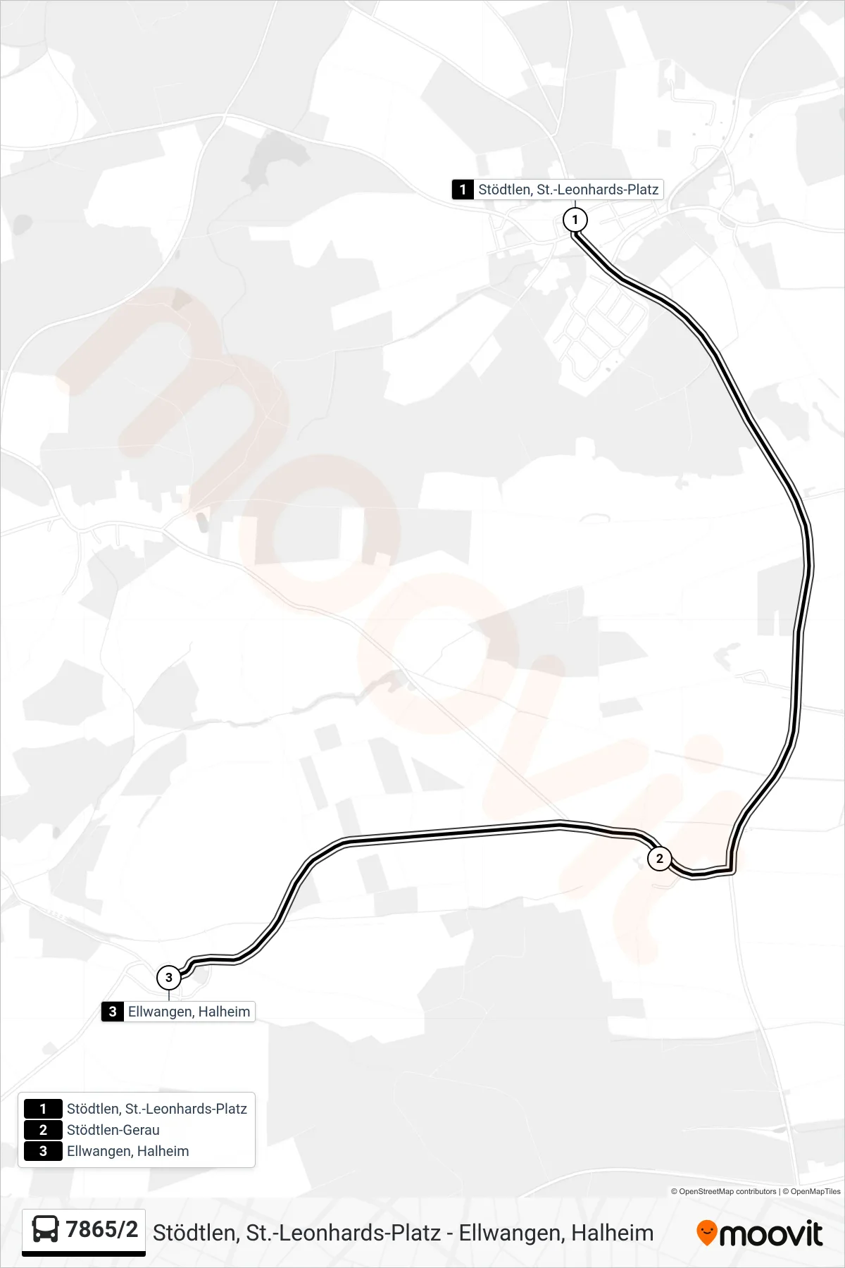 7865/2 bus Line (Ellwangen, Halheim) route and stops on a map