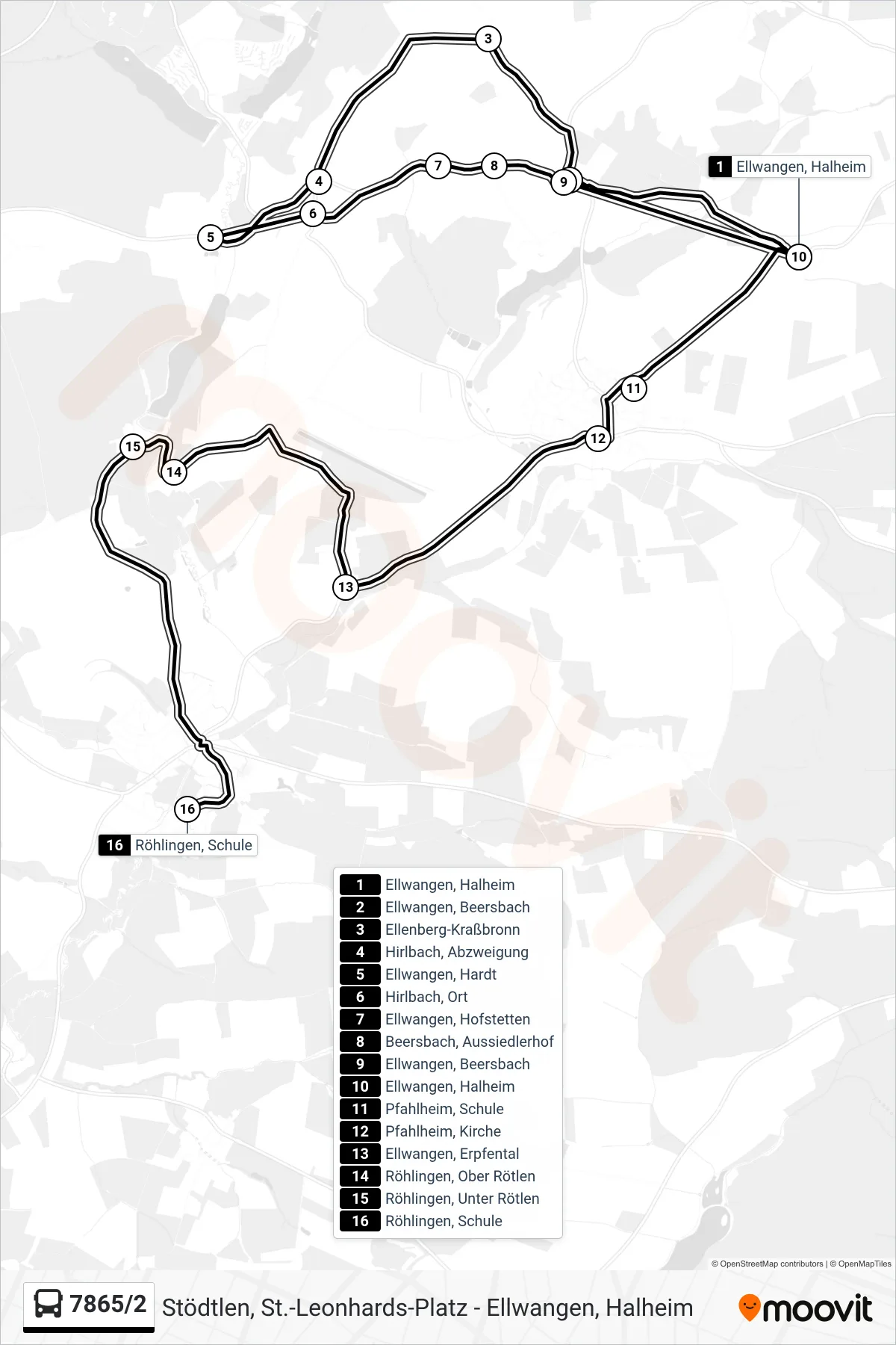 7865/2 bus Line (Röhlingen, Schule) route and stops on a map