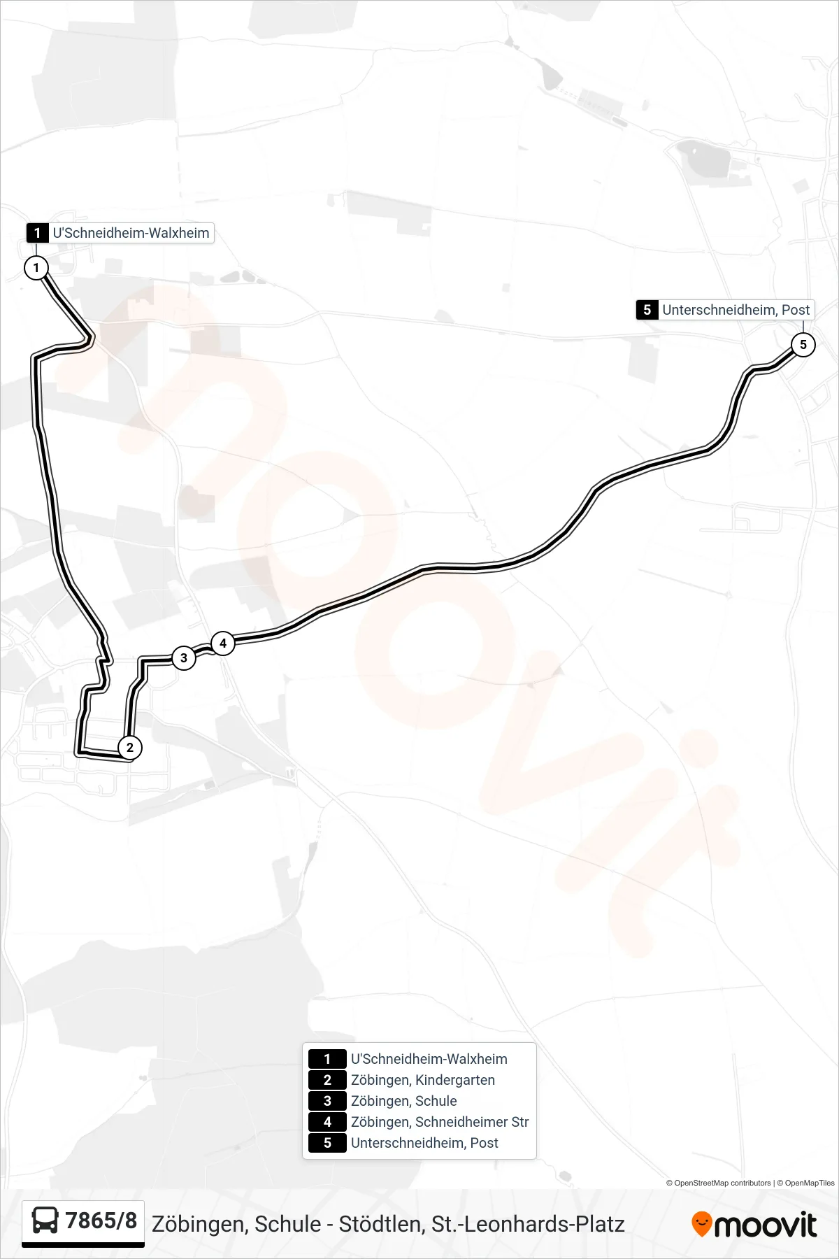 7865/8 bus Line (Unterschneidheim, Post) route and stops on a map