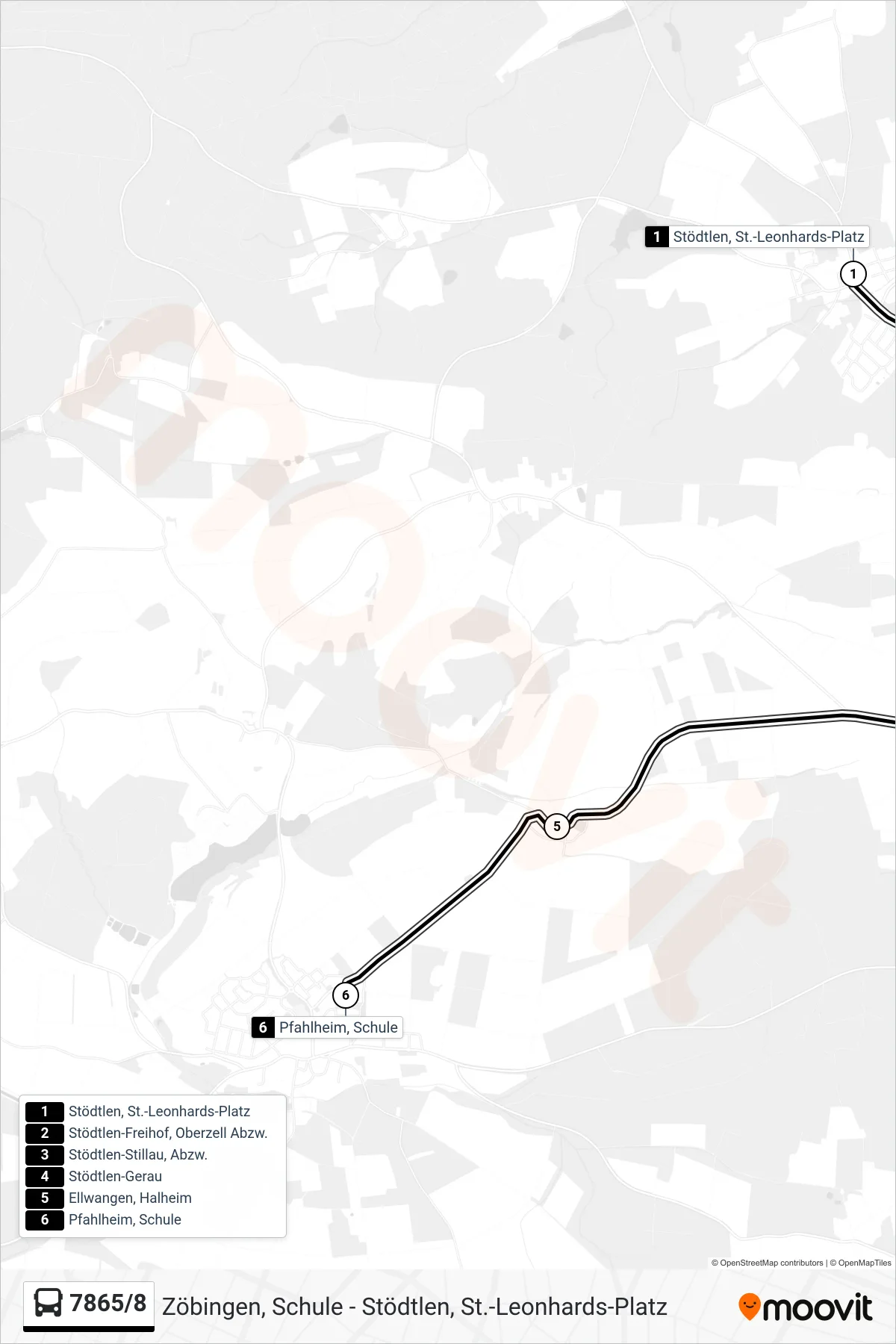7865/8 bus Line (Pfahlheim, Schule) route and stops on a map