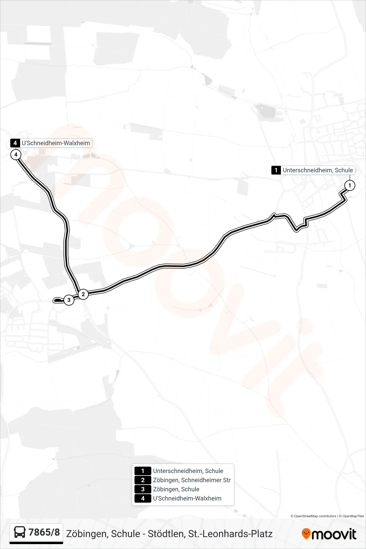 7865/8 bus Line (U'Schneidheim-Walxheim) route and stops on a map