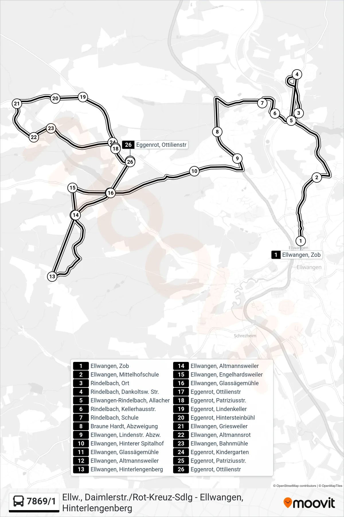 7869/1 bus Line (Eggenrot, Ottilienstr) route and stops on a map