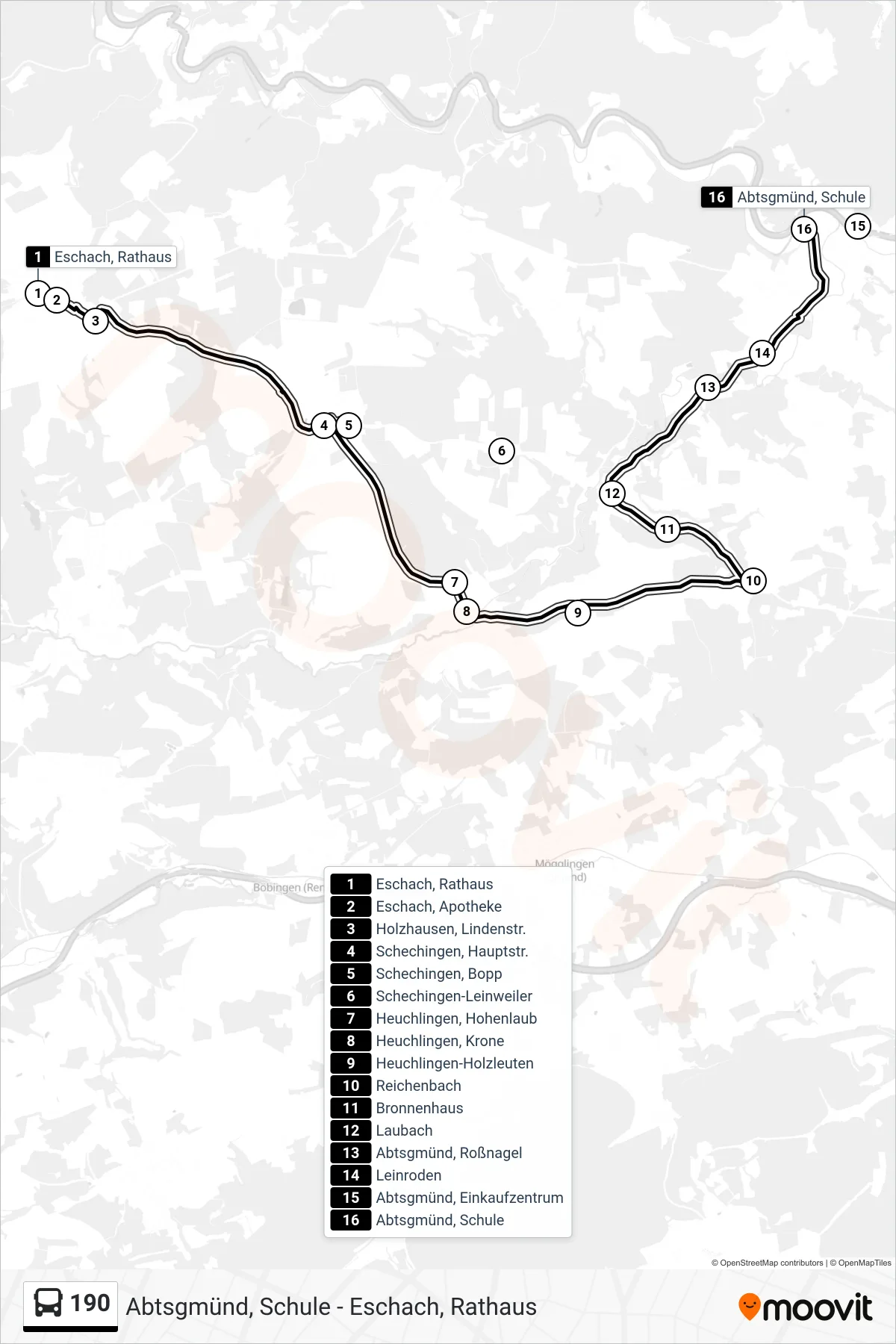 Linie 190 (Bus) Richtung Abtsgmünd, Schule: Route und Haltestellen auf der Karte