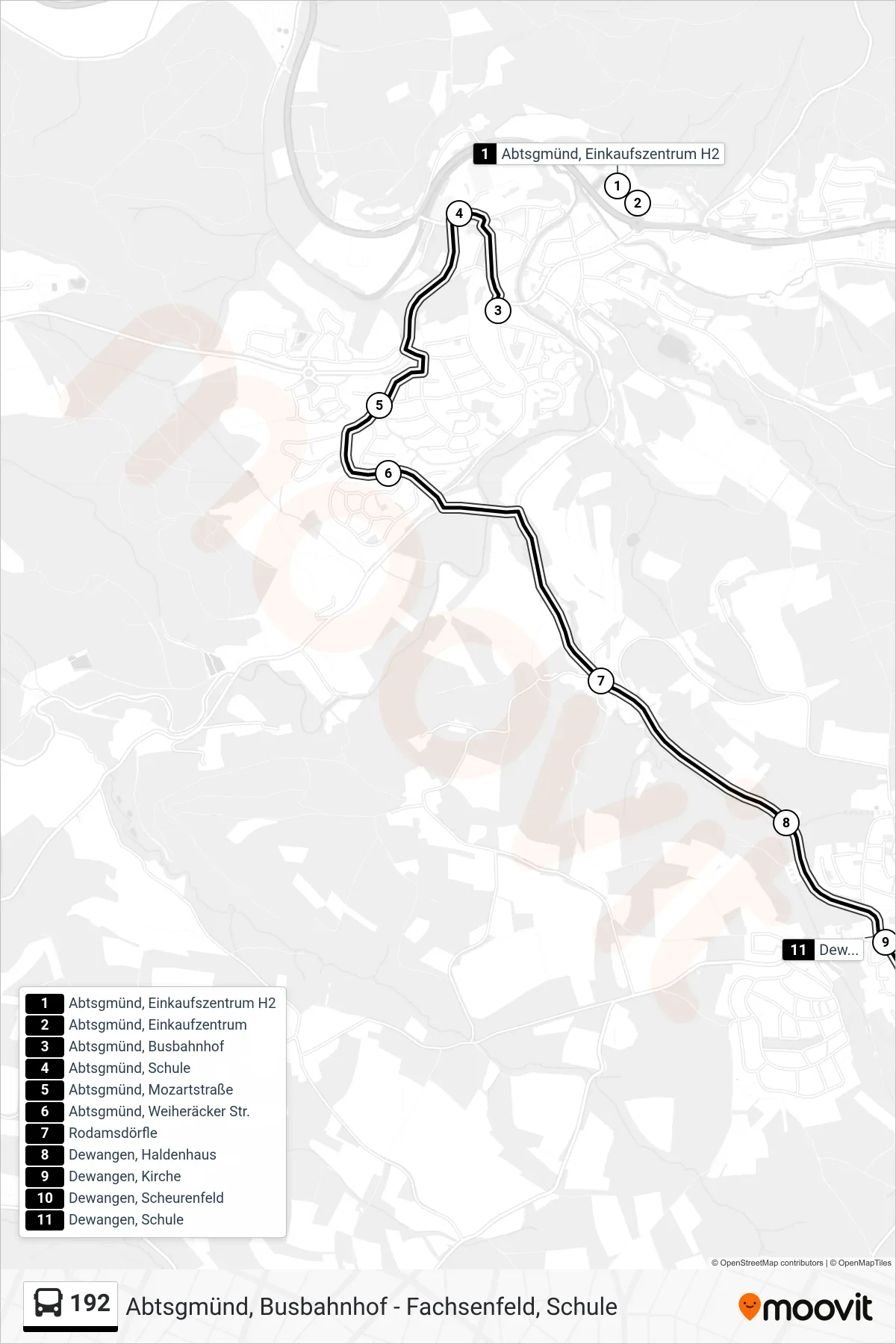 192 bus Line (Dewangen, Schule) route and stops on a map