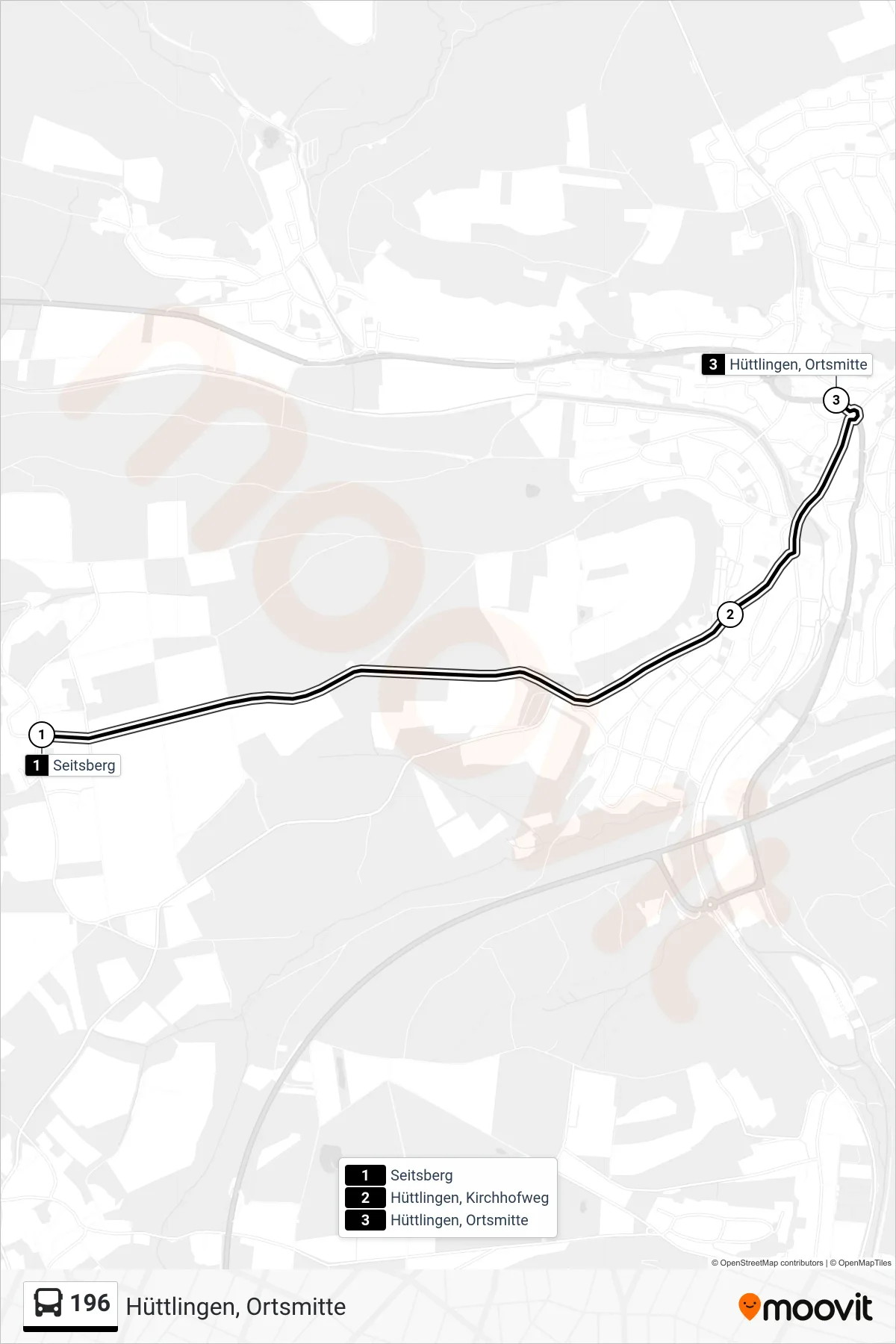 Linie 196 (Bus) Richtung Hüttlingen, Ortsmitte: Route und Haltestellen auf der Karte