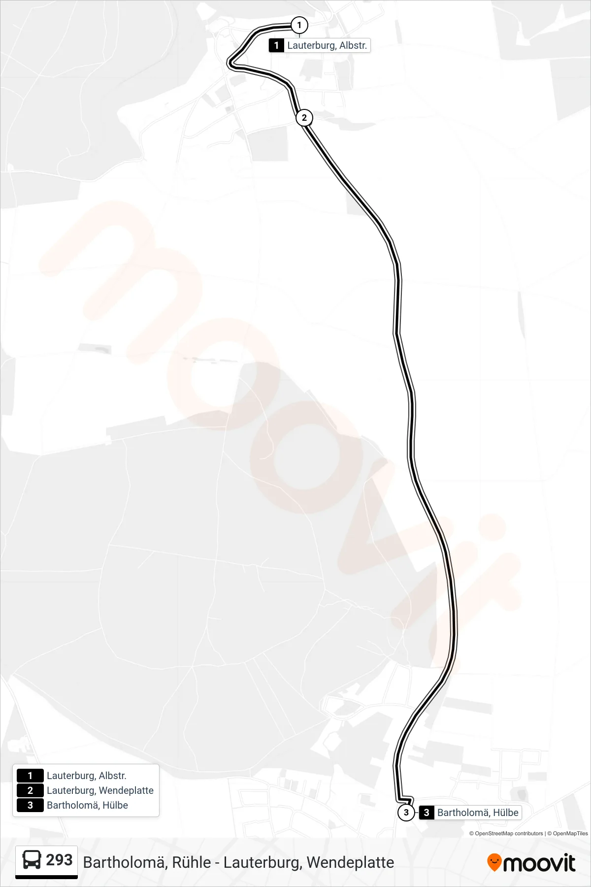 293 bus Line (Bartholomä, Hülbe) route and stops on a map