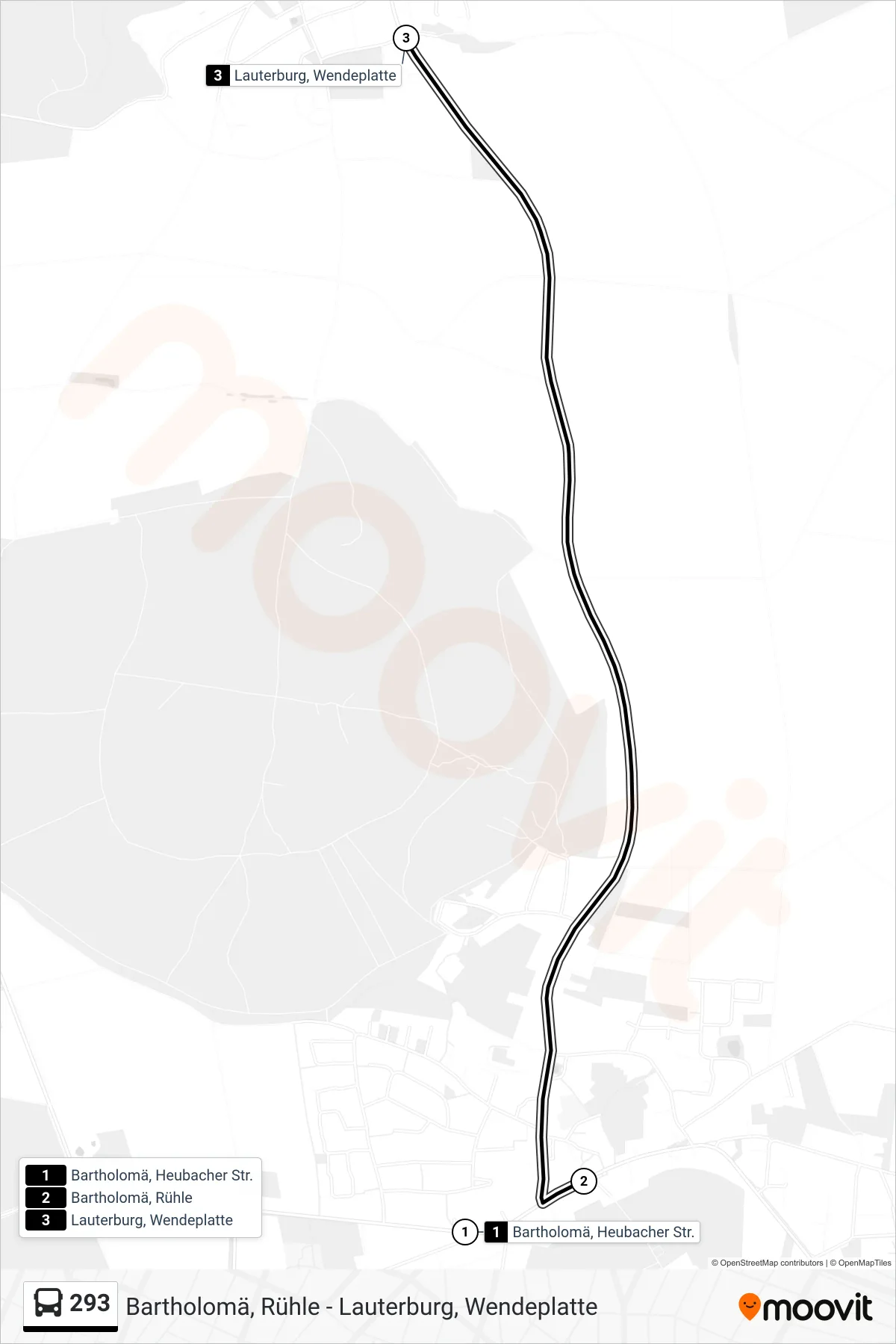 293 bus Line (Lauterburg, Wendeplatte) route and stops on a map