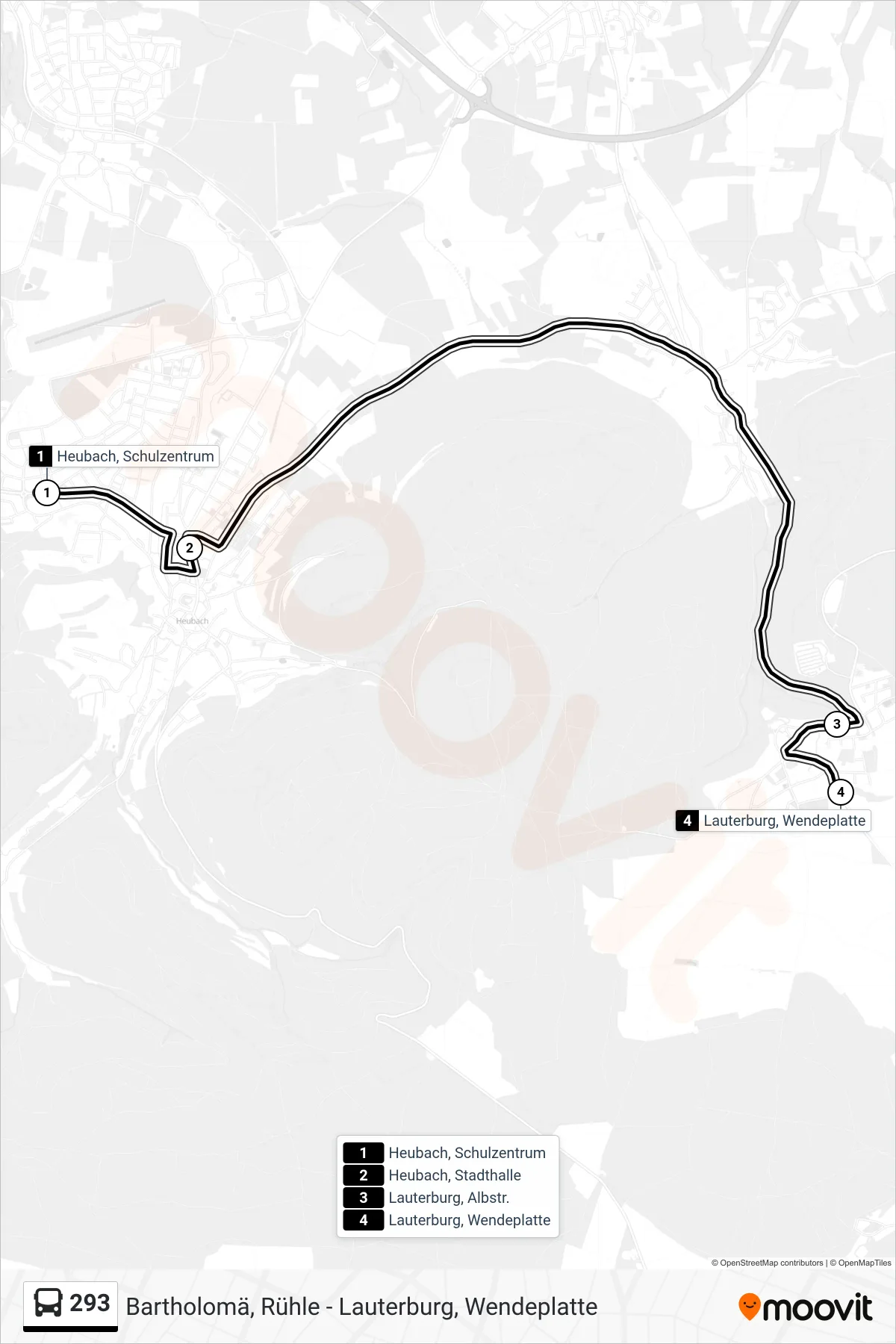 293 bus Line (Lauterburg, Wendeplatte) route and stops on a map