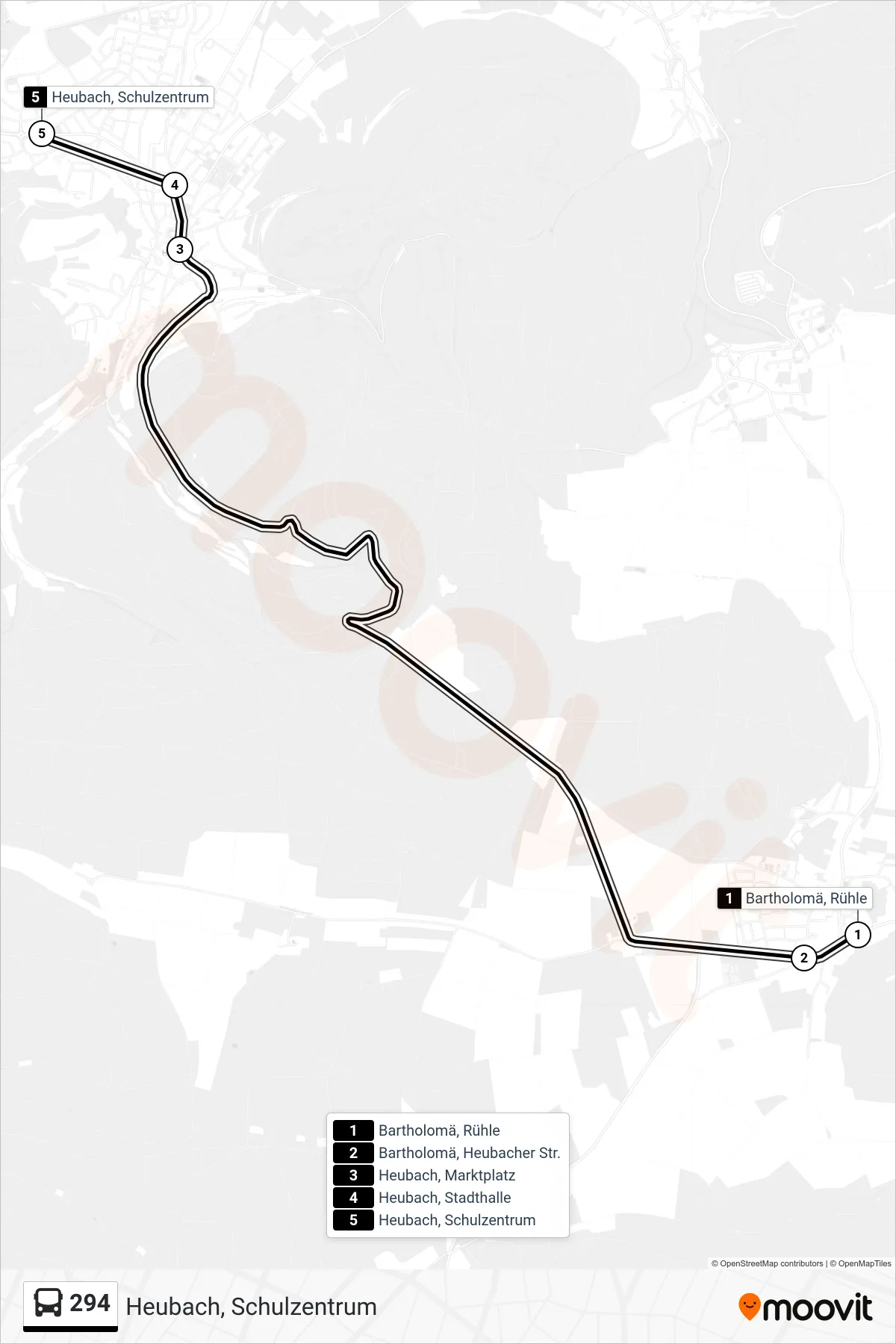 Linie 294 (Bus) Richtung Heubach, Schulzentrum: Route und Haltestellen auf der Karte
