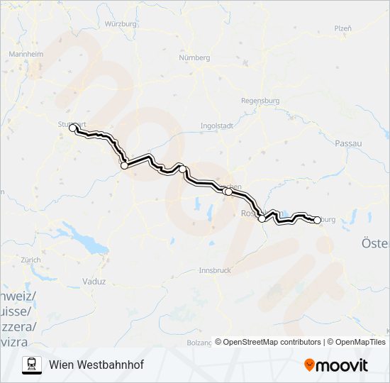 STUTTGART HAUPTBAHNHOF (OBEN) GLEIS 1 - FREILASSING Train Line Map
