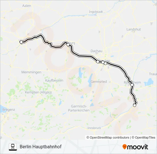 KUFSTEIN BAHNHOF - ULM HAUPTBAHNHOF Train Line Map