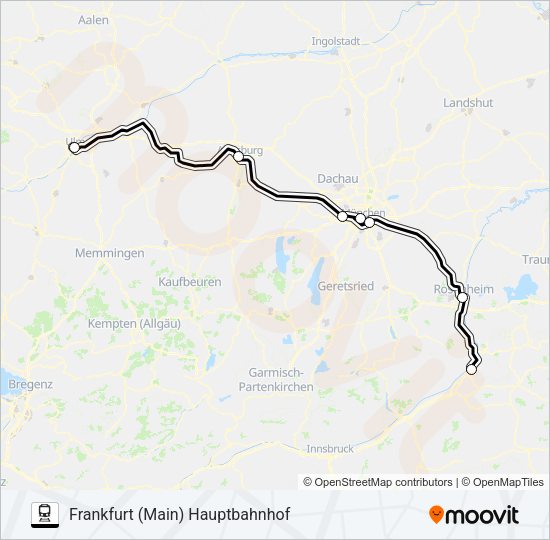 KUFSTEIN BAHNHOF - ULM HAUPTBAHNHOF Train Line Map
