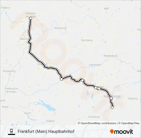 KUFSTEIN BAHNHOF - ULM HAUPTBAHNHOF Train Line Map