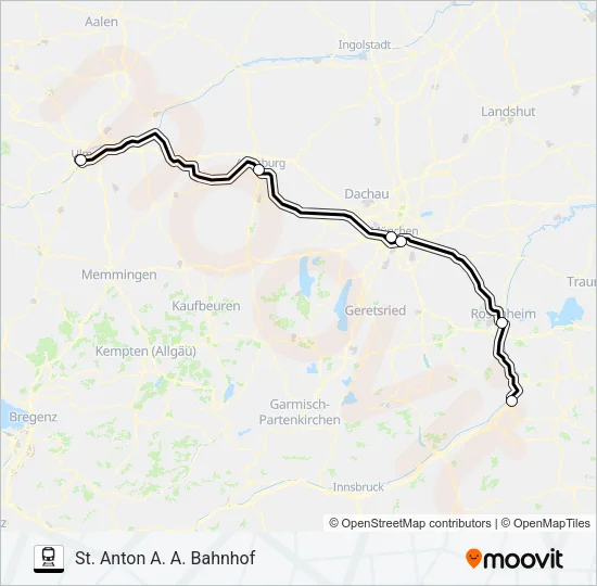 KUFSTEIN BAHNHOF - ULM HAUPTBAHNHOF Train Line Map