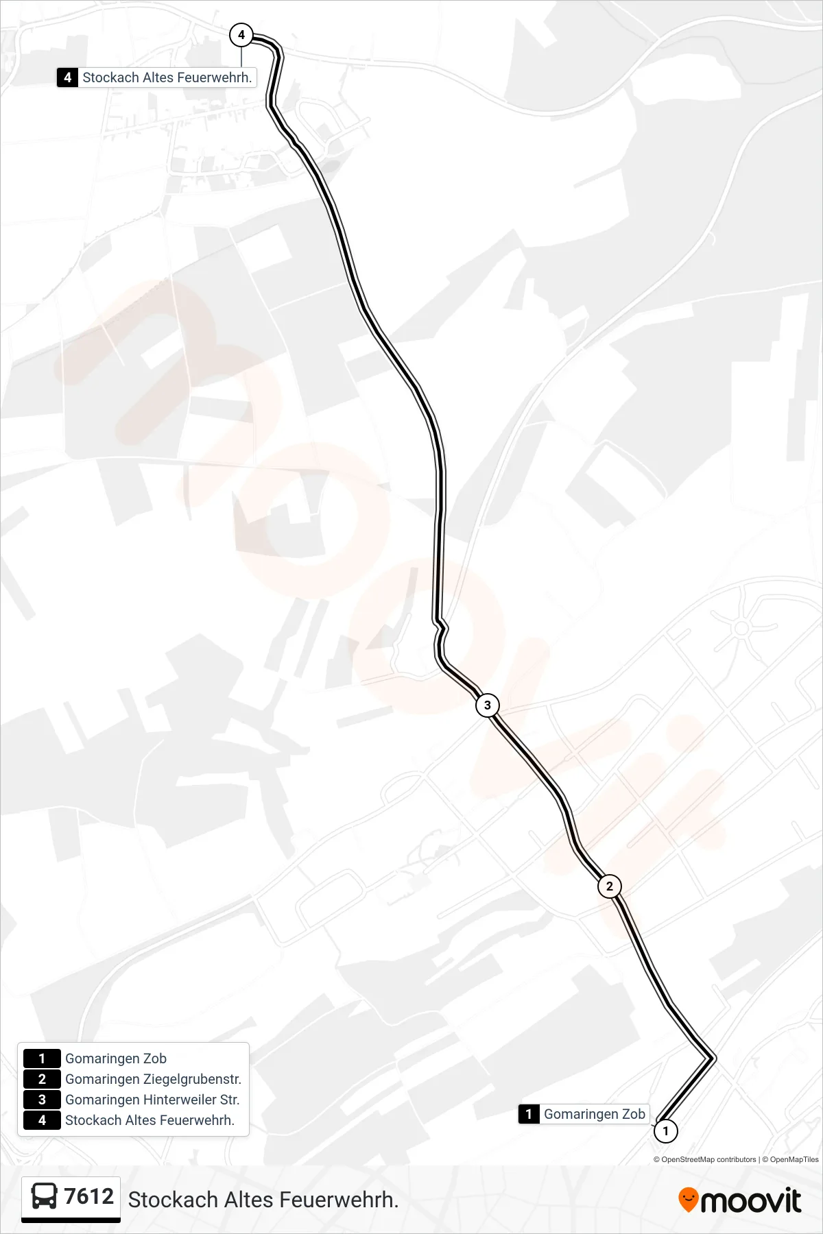 7612 bus Line (Stockach Altes Feuerwehrh.) route and stops on a map