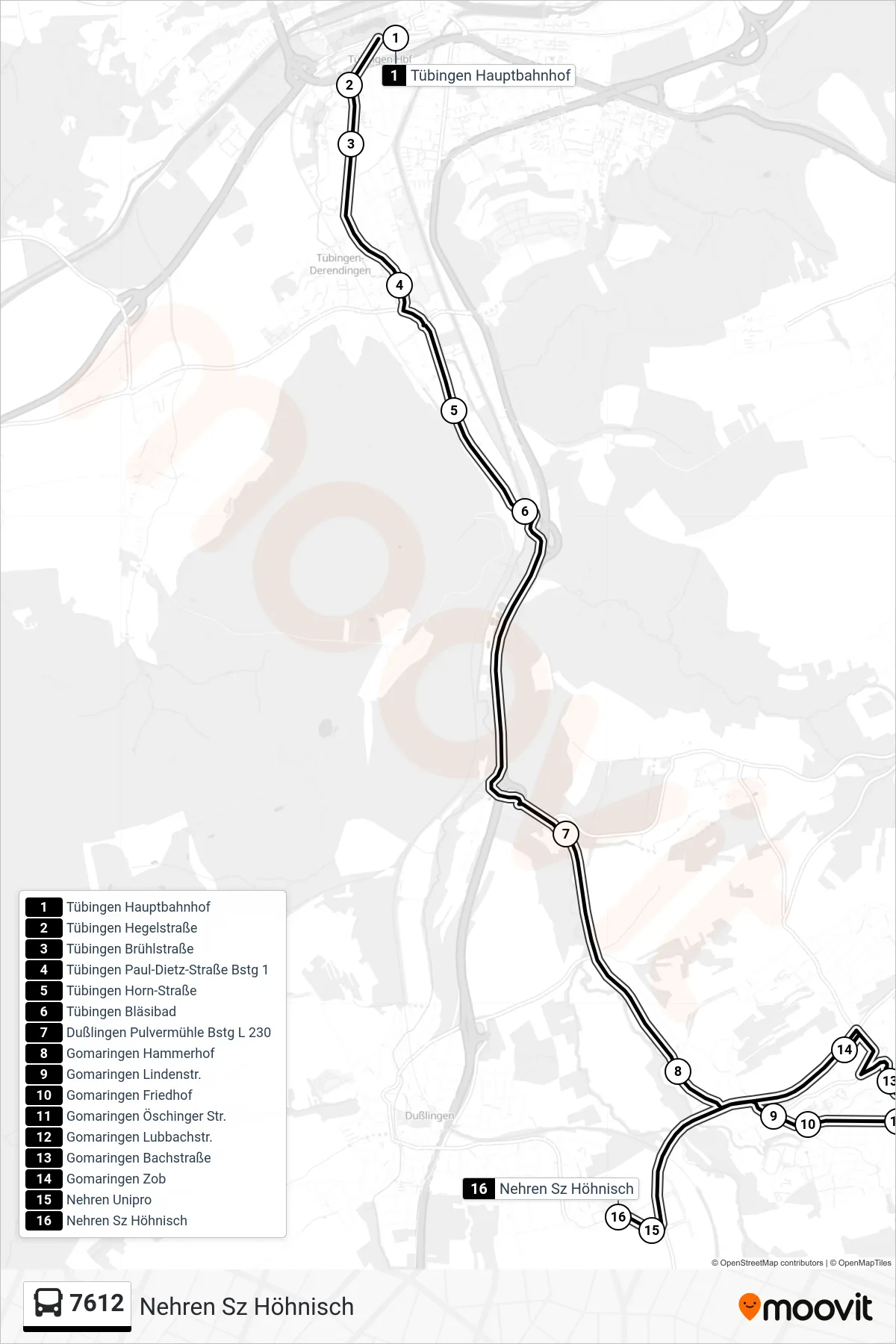 Linie 7612 (Bus) Richtung Nehren Sz Höhnisch: Route und Haltestellen auf der Karte