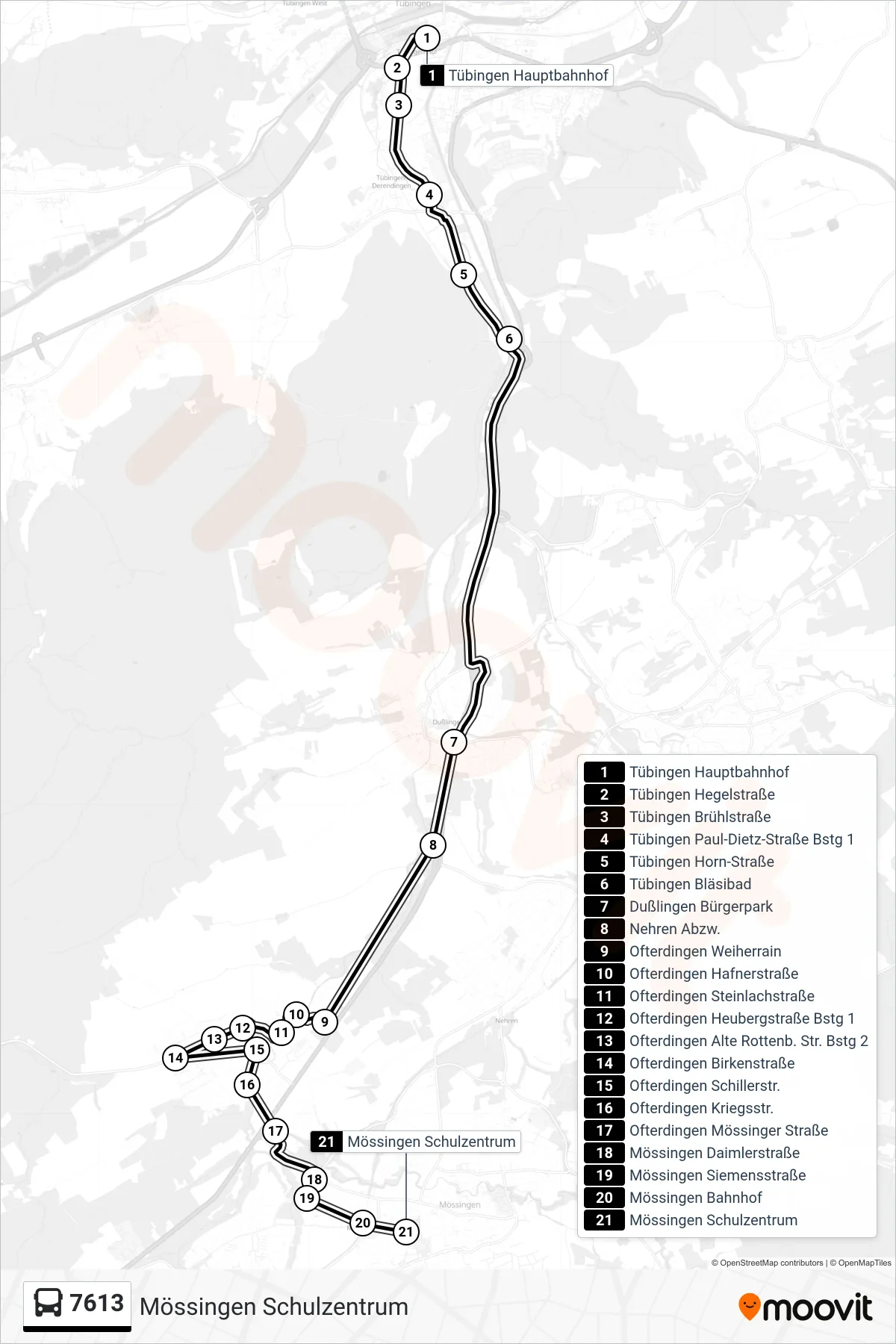 Linie 7613 (Bus) Richtung Mössingen Schulzentrum: Route und Haltestellen auf der Karte