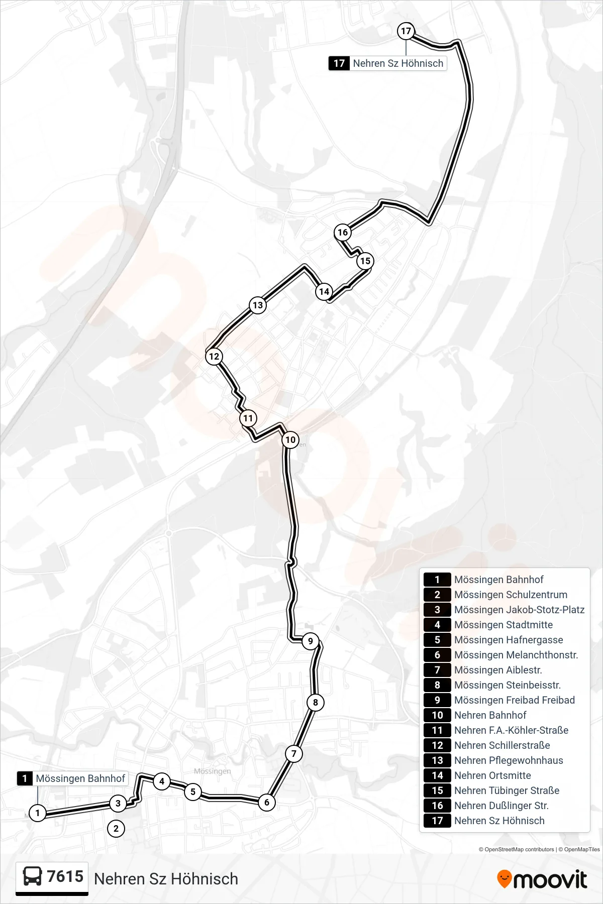 7615 bus Line (Nehren Sz Höhnisch) route and stops on a map
