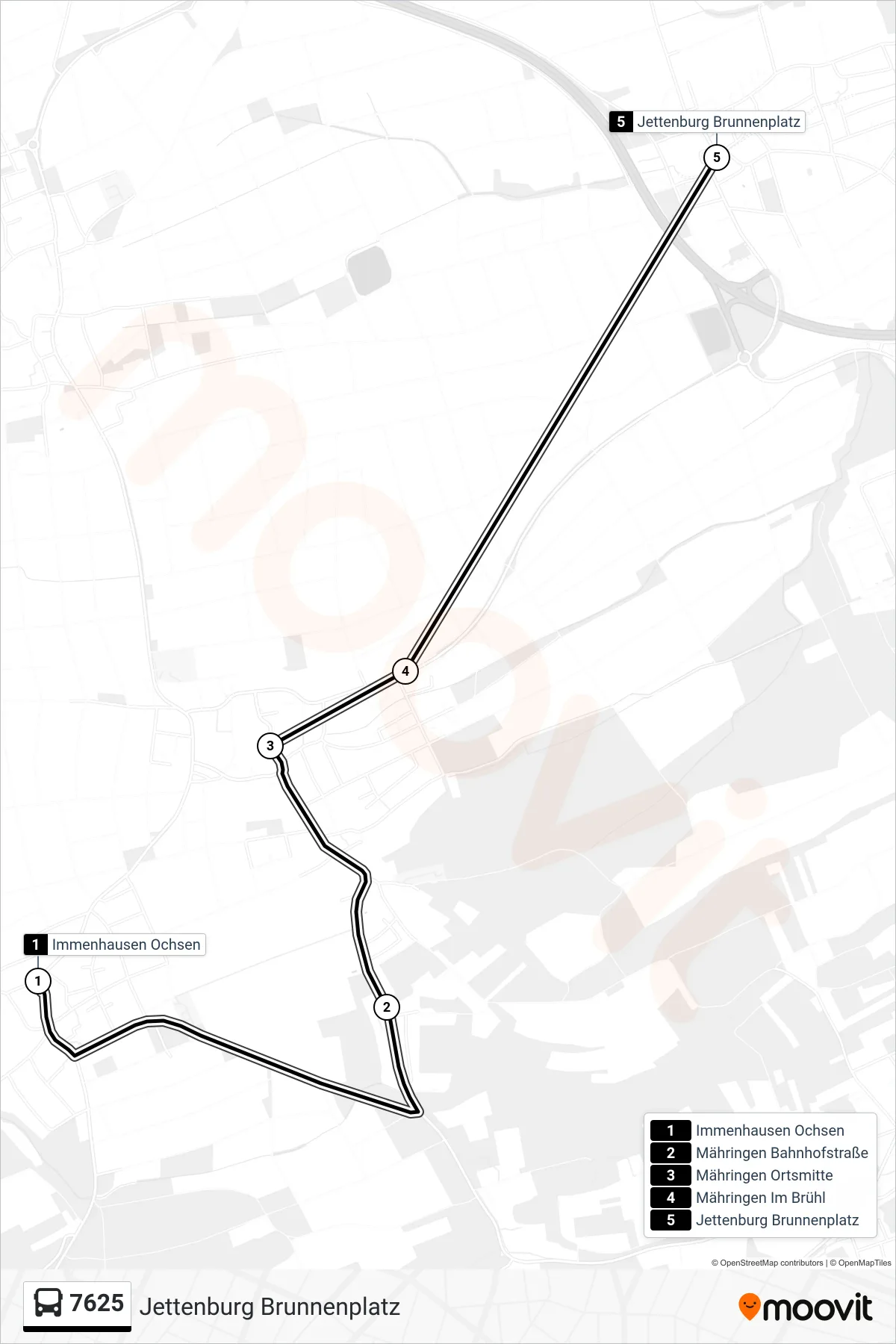 Linie 7625 (Bus) Richtung Jettenburg Brunnenplatz: Route und Haltestellen auf der Karte