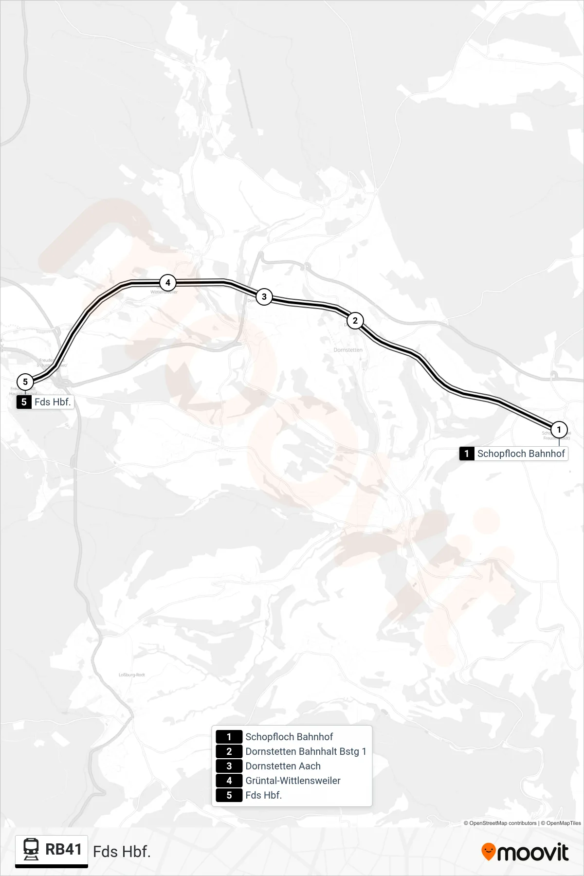 RB41 train Line (Fds Hbf.) route and stops on a map