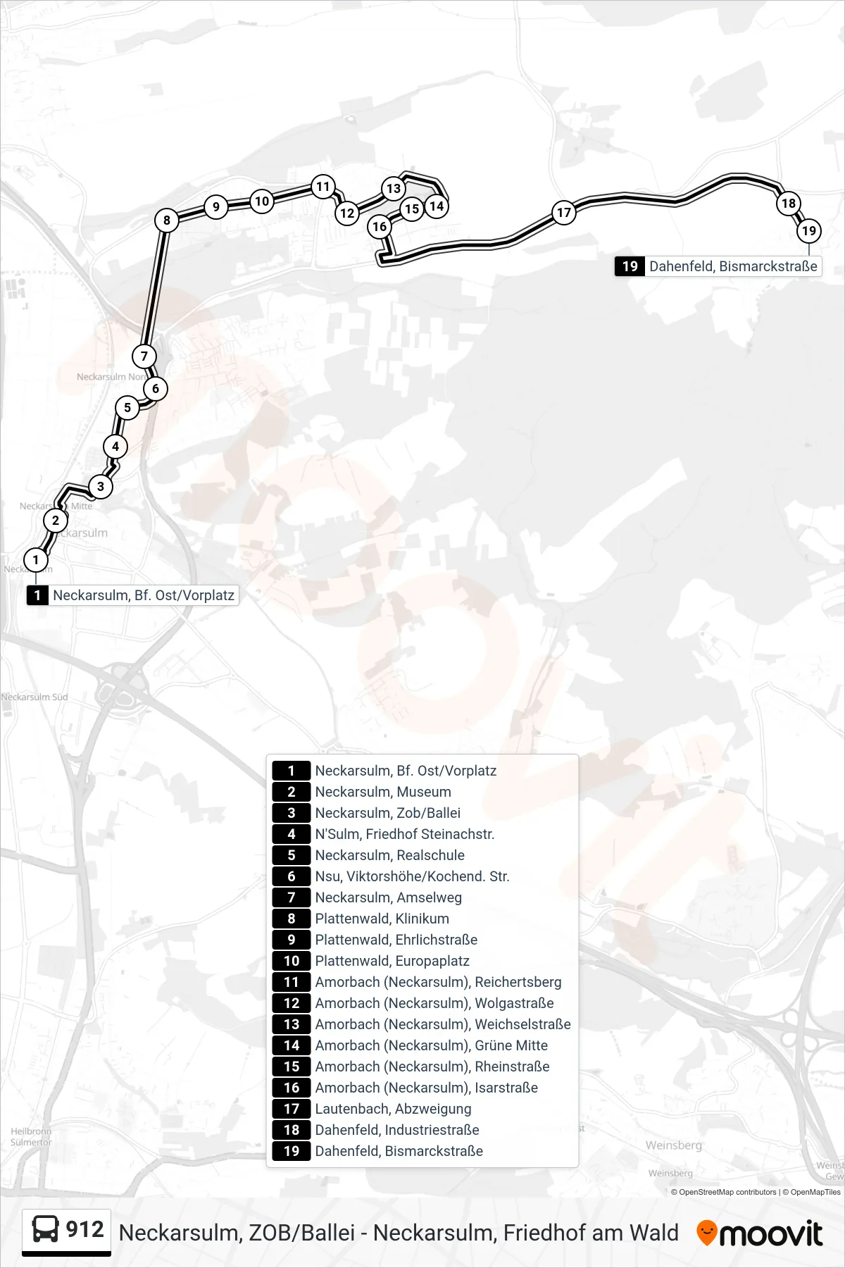 912 tram Line (Dahenfeld, Bismarckstraße) route and stops on a map