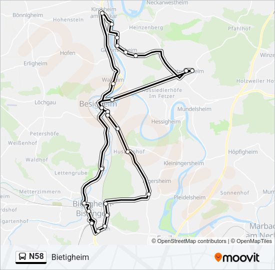 N58 Bus Line Map