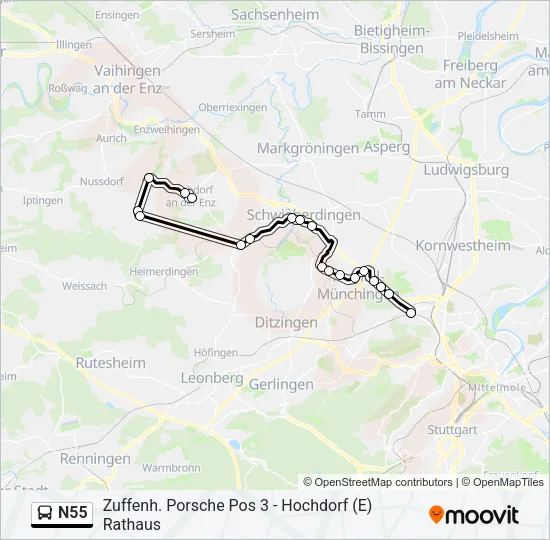 N55 Bus Line Map