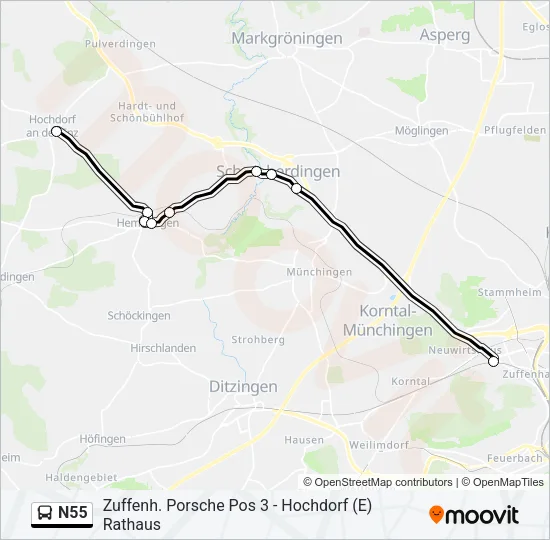 N55 Bus Line Map